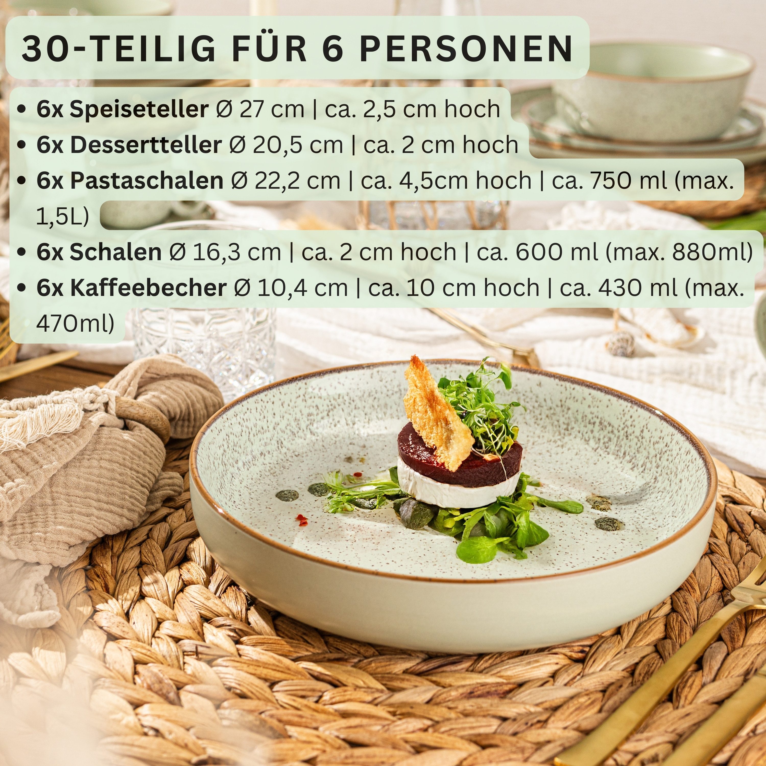 SÄNGER Tafelservice Rio Geschirrset (30-tlg), 6 Personen, Steingut, Handmade, Mintgrün, Erweiterbar, VALUE COLLECTION – Bild 2 von 5