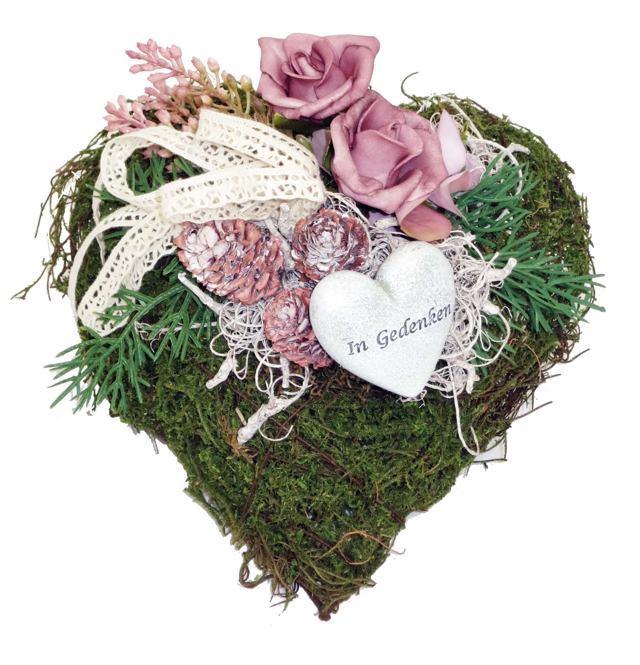 CreaFlor Home Dekokranz Moos Herz, Handarbeit, Rosa, Motiv: Rosen