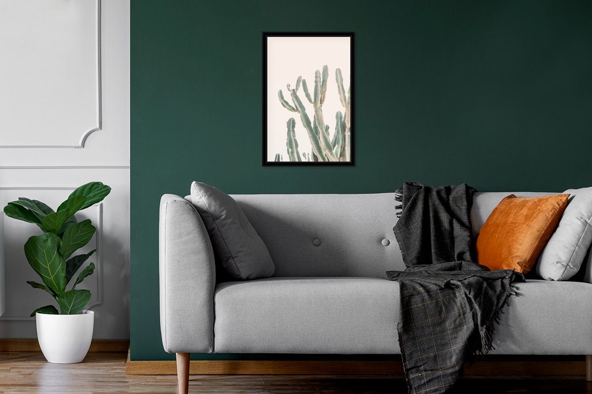 MuchoWow Kaktus - Poster Bilder, - Grün Gerahmtes Poster, Wandposter, Wanddeko, (1 St), Bilderrahmen - Schwarzem Natur, Pflanze