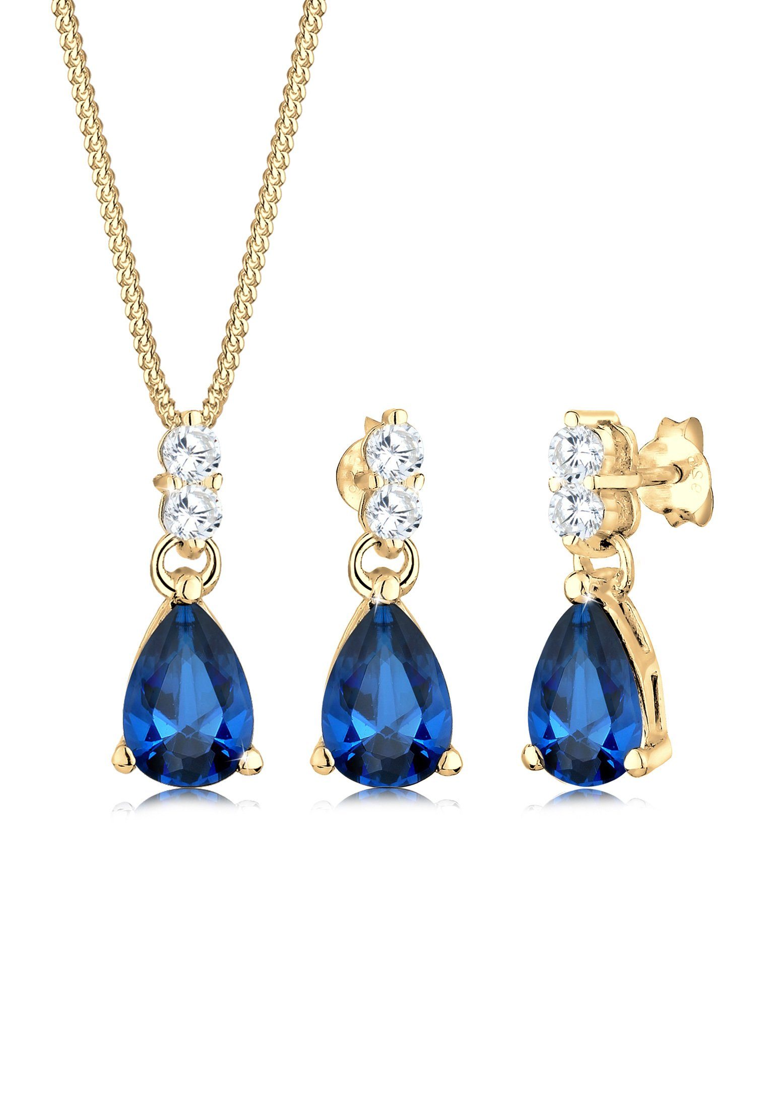 Elli Premium Schmuckset Zirkonia Synthetischer Saphir Blau 925 Sterling Sil günstig online kaufen