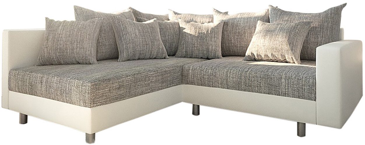 DELIFE Ecksofa Clovis, Weiss Hellgrau Armlehne günstig online kaufen