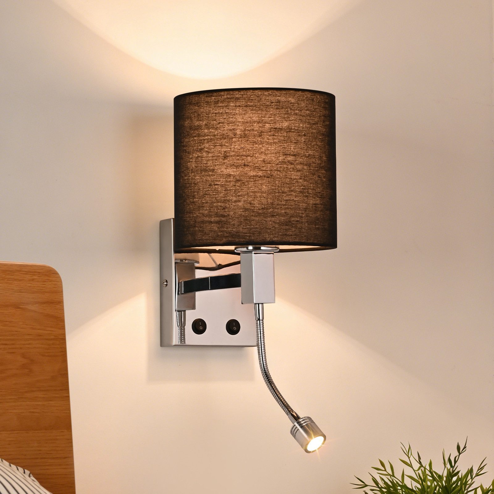 ZMH Wandleuchte Bettlampe mit Schalter Leselampe verstellbar Beleuchtung, drehbar, LED wechselbar, Wandleuchte mit Leselicht E27 Wandlampe mit Flexarm für Schlafzimmer