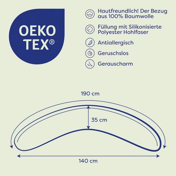 CEBA BABY Stillkissen Schwangerschaftskissen Multifunktional, mit EPS Mikroperlen, 190 CM, Seitenschläferkissen, Lagerungskissen, OEKO-TEX® Standard 100