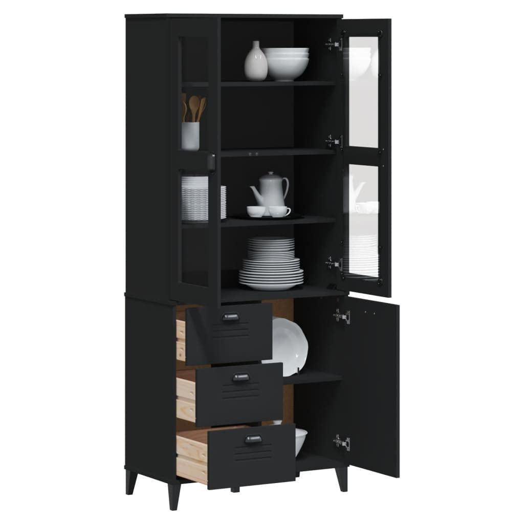 vidaXL Highboard Highboard VIKEN Schwarz 80x40x190 cm Massivholz Kiefer (1 St)