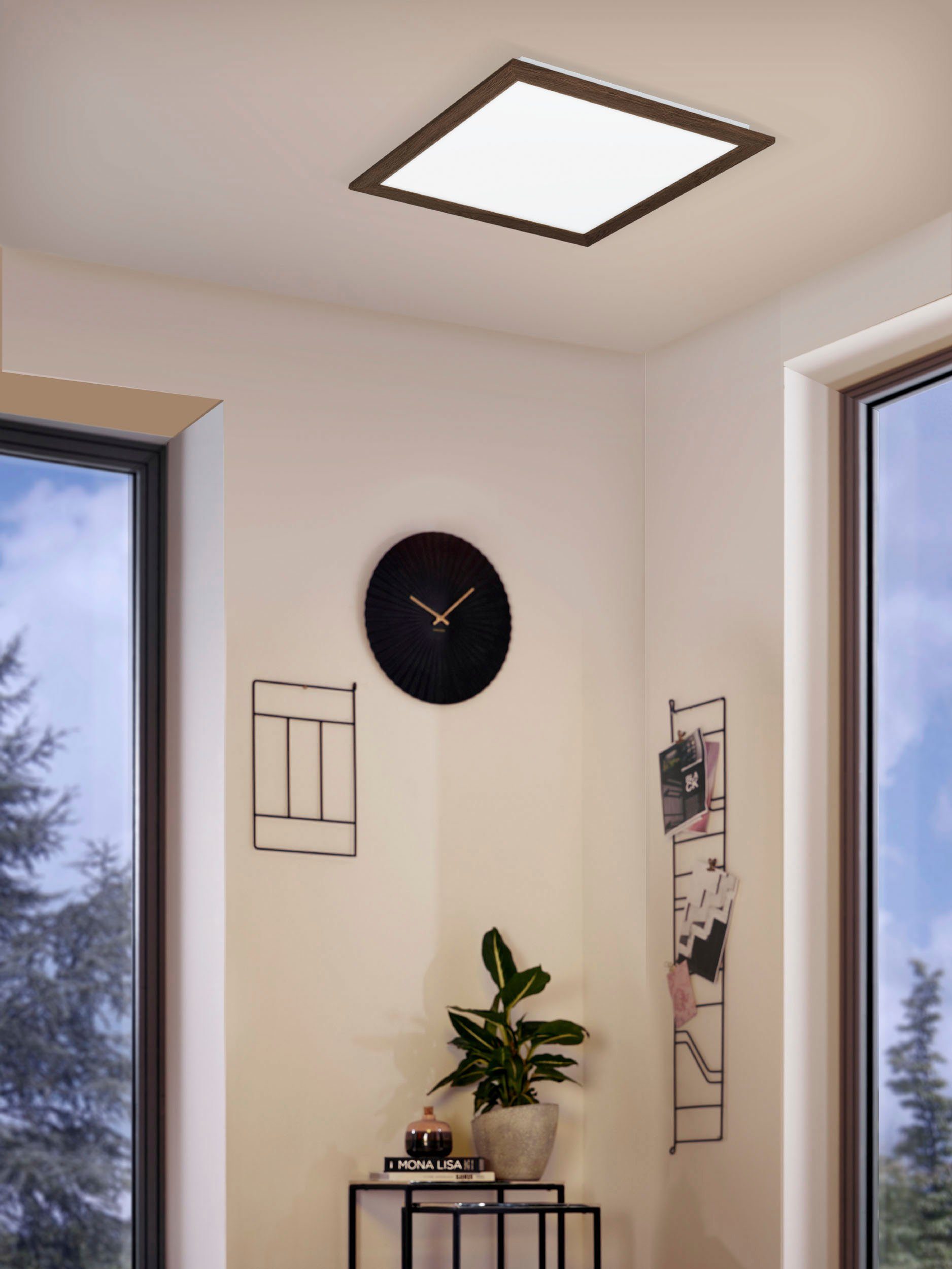 EGLO Deckenleuchte PIGLIONASSO, LED fest integriert, Neutralweiß, Deckenleuchte Holz, Kunststoff - 32W - Neutralweiß