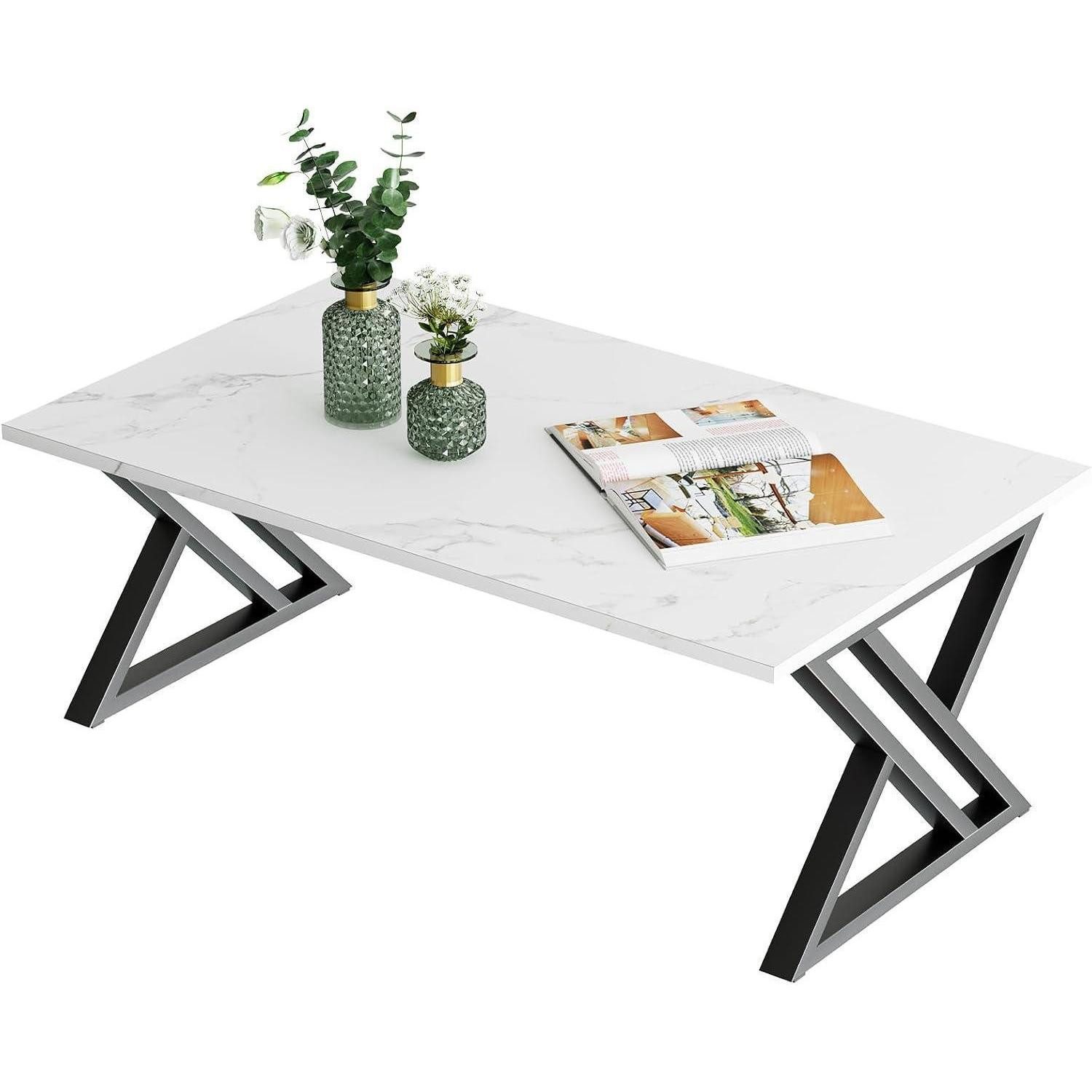 LuxusKollektion Couchtisch Couchtisch Holz Weiß Schwarz 100x48x55cm Marmor günstig online kaufen