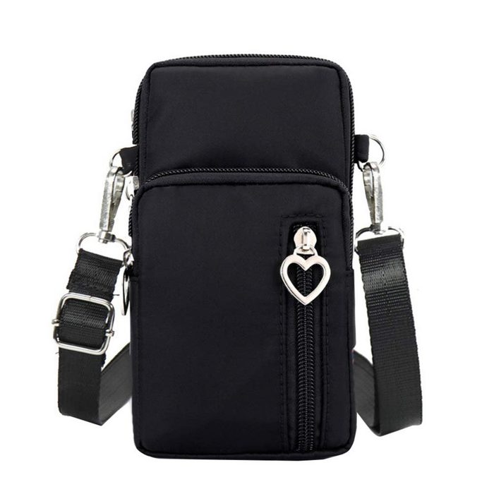 Housruse Mini Bag Schwarze Umhängetasche mit Herz-Reißverschluss