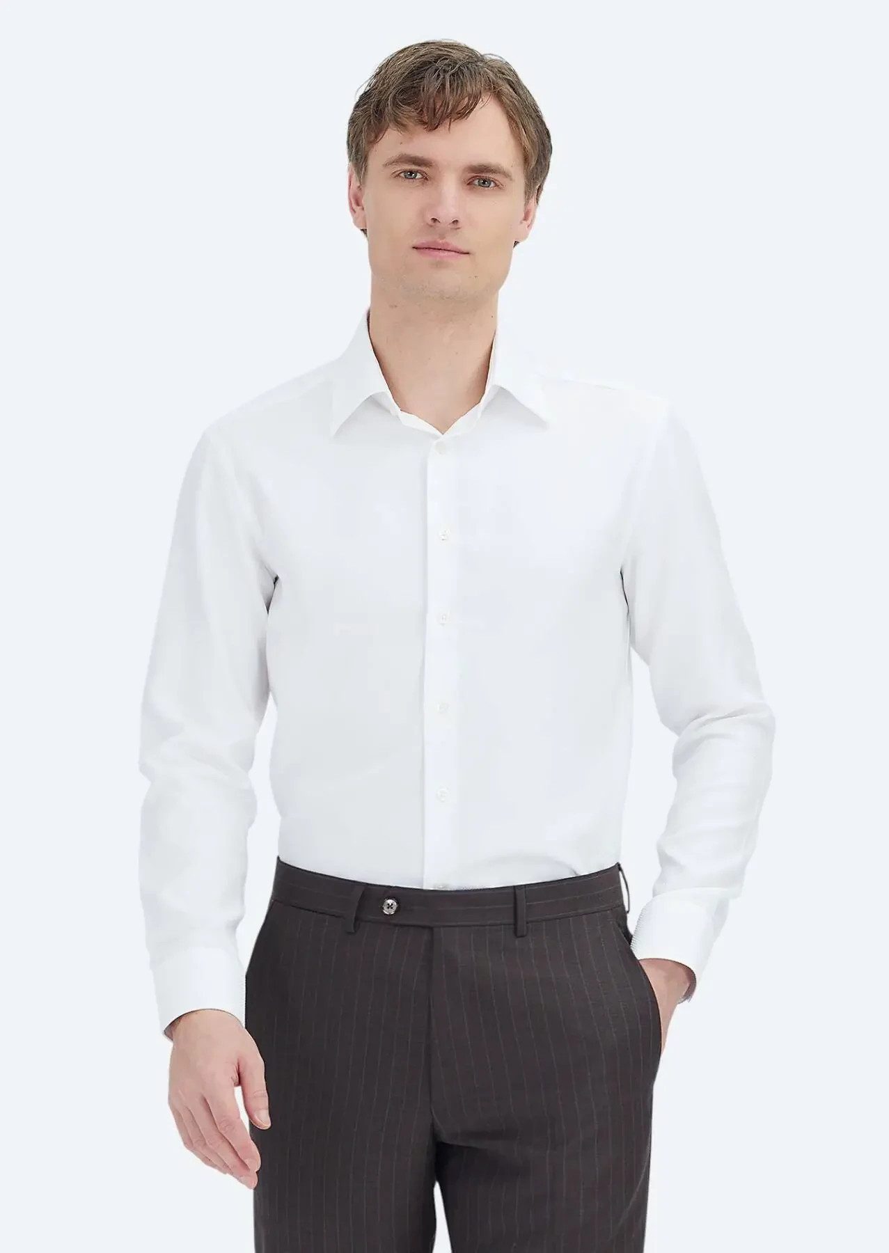 RAMSEY Hemdbluse Weißes, gemustertes Hemd in regulärer Passform aus 100 % Baumwolle mit