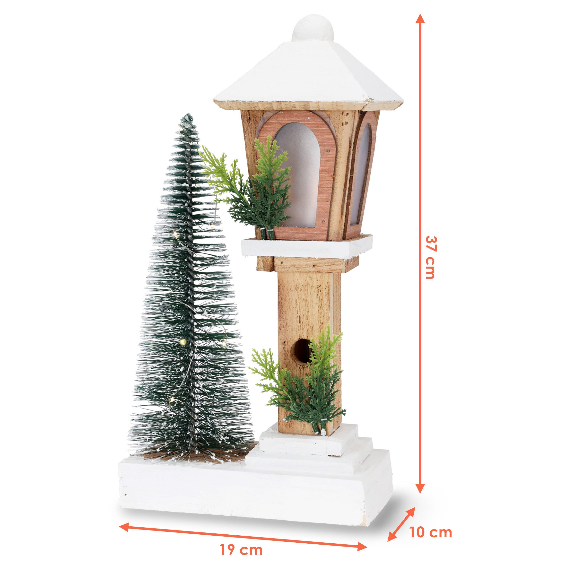 Spetebo LED Laterne aus Holz warm weiß mit Tannenbaum - 37 cm, Timer, LED f günstig online kaufen