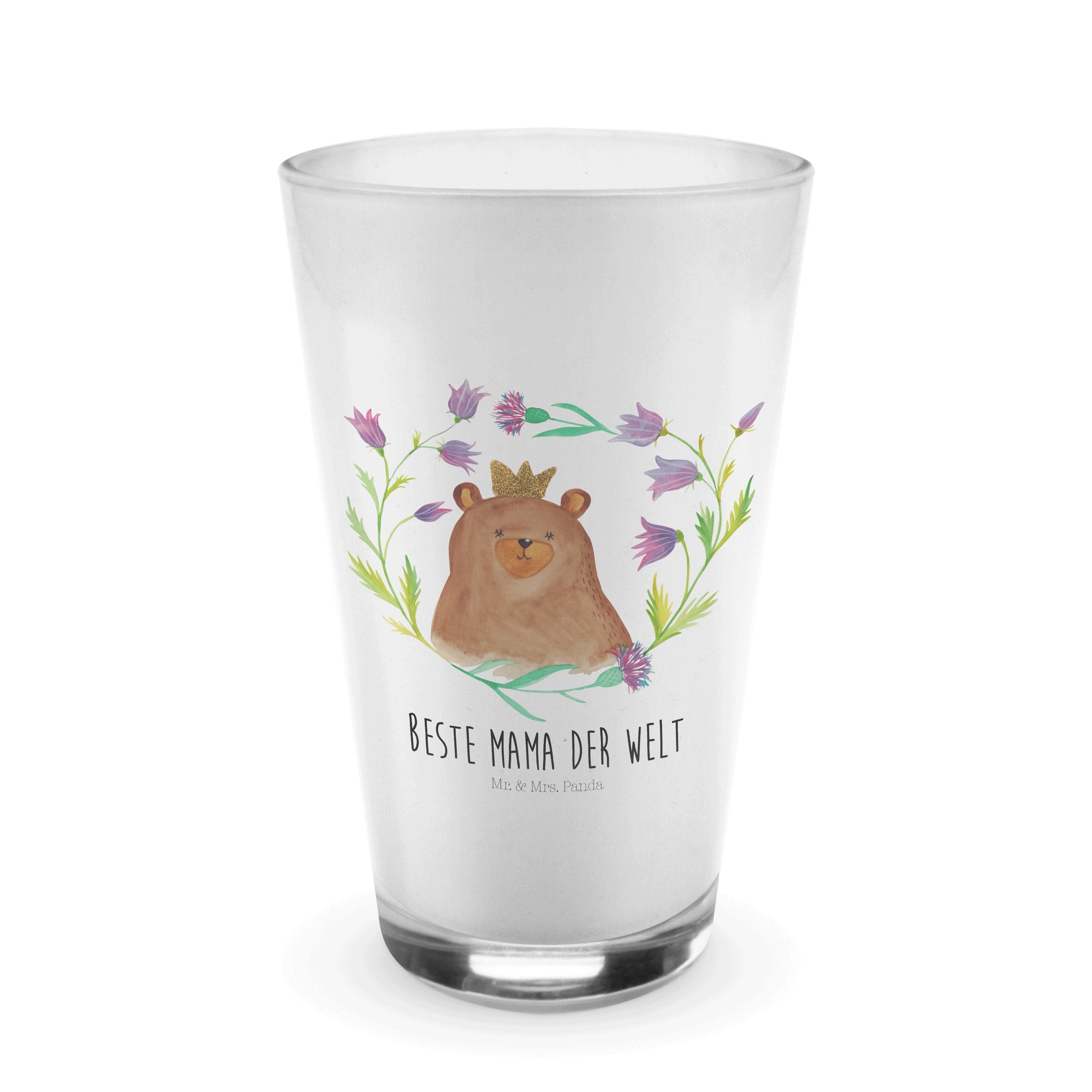 Mom, - Cappuccino Panda Königin Bär Geschenk, Mr. Premium Glas, Mrs. Glas - Transparent & Glas Teddybär,