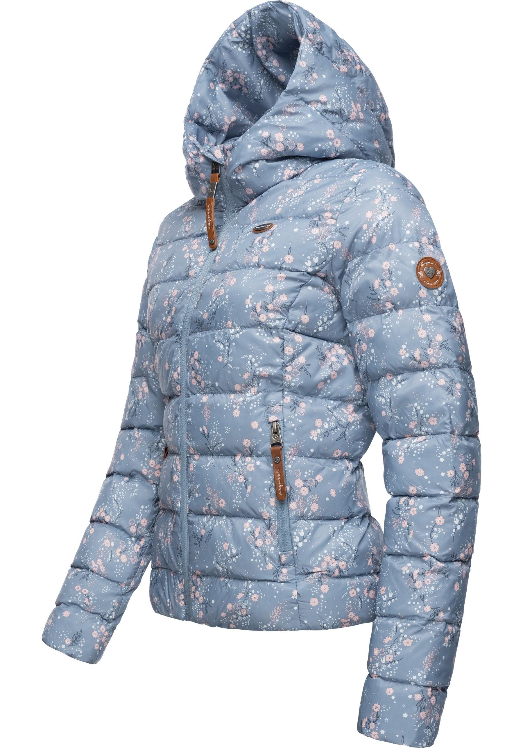 Ragwear Steppjacke Tiasa Geblümte Winterjacke Kapuze hellblau mit