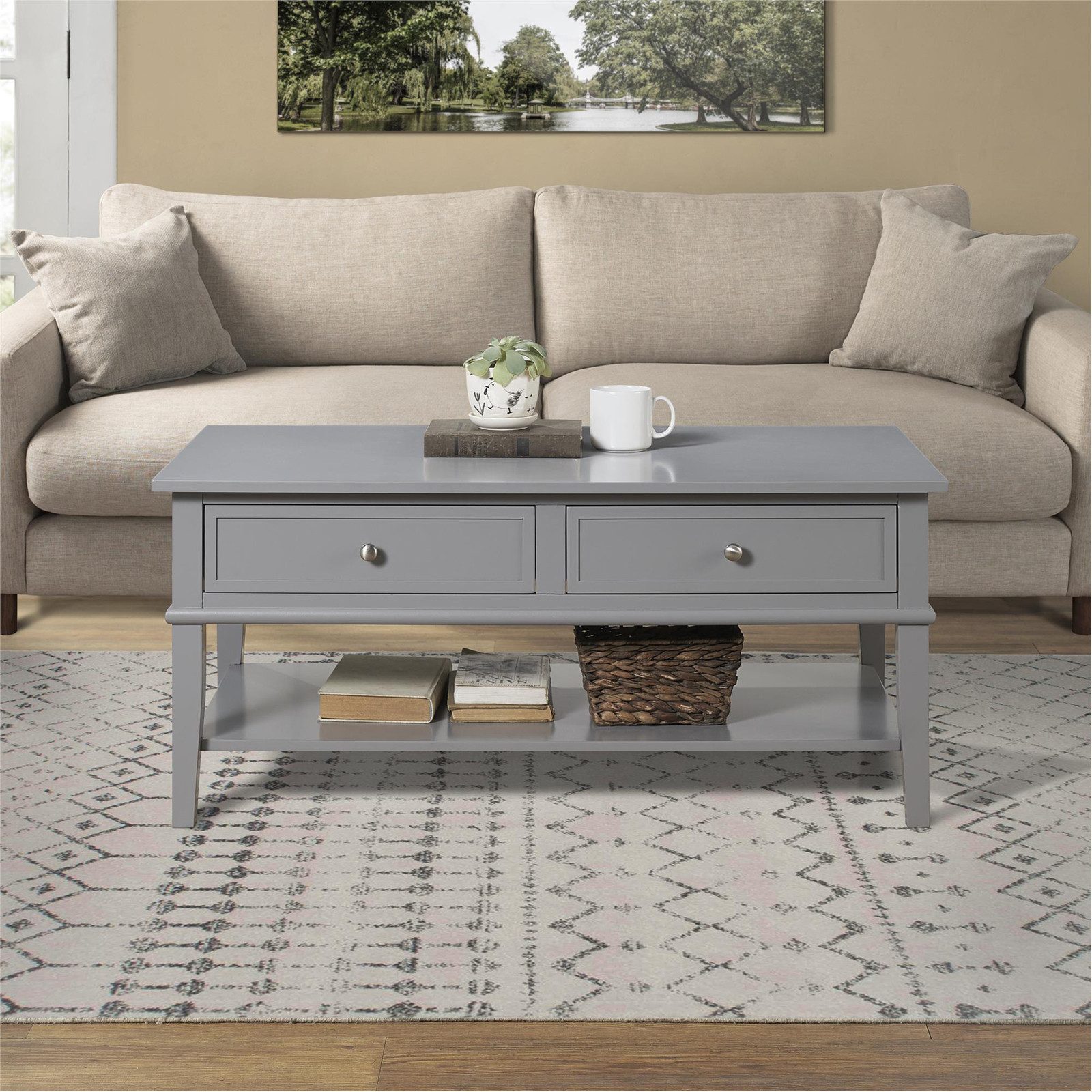 loft24 Couchtisch, 2 Schubladen, Landhausstil, MDF, Breite 104,5 cm