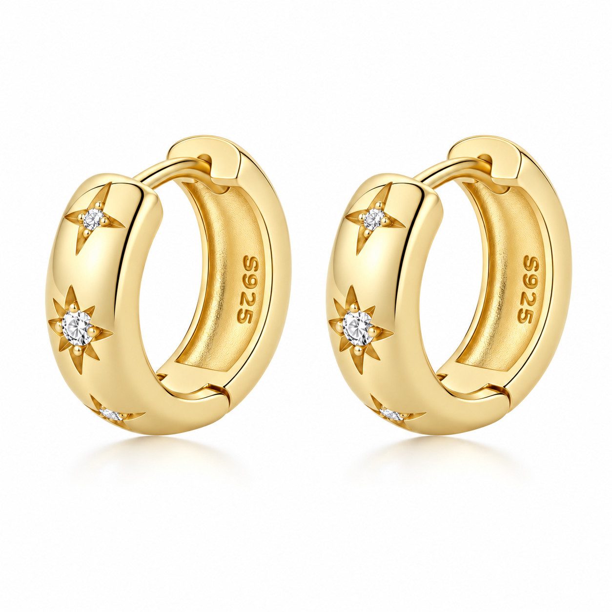 ROUGEMONT Paar Creolen Funkelnde Hoop Damen Creolen Ohrringe 14KGold 925 Silber, Echtschmuck aus 925 Sterling Silber und 14K Vergoldung