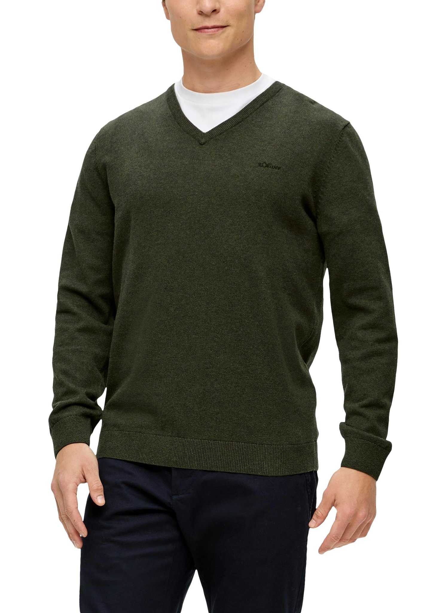 s.Oliver Strickpullover in melierter Optik mit Logo-Stickerei