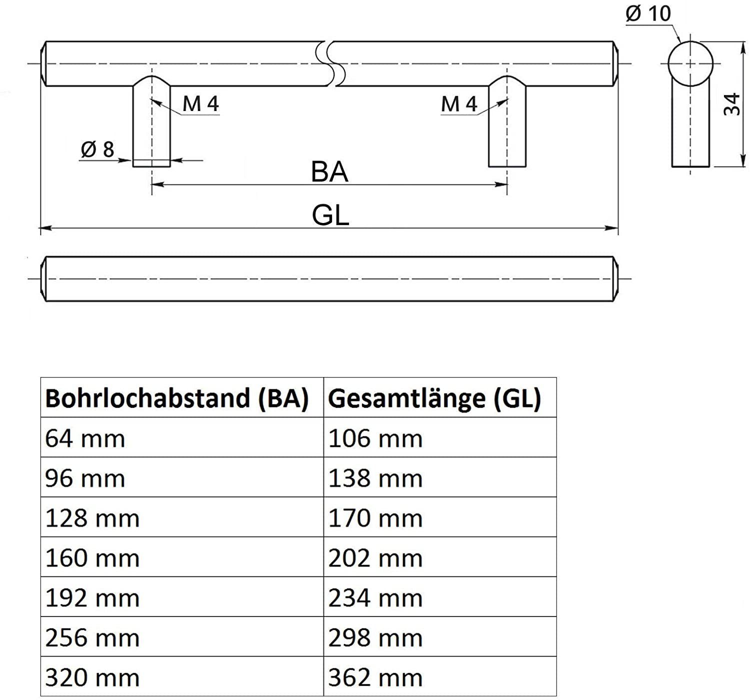 SO-TECH® Möbelgriff Stangengriff Schrauben - Schrankgriff incl. Edelstahl, Schubladengriff G14 Griff echt