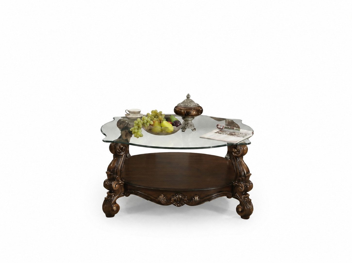 Xlmoebel Couchtisch Eleganter Couchtisch mit geschnitztem Holzgestell Sofort, Hergestellt In Europa