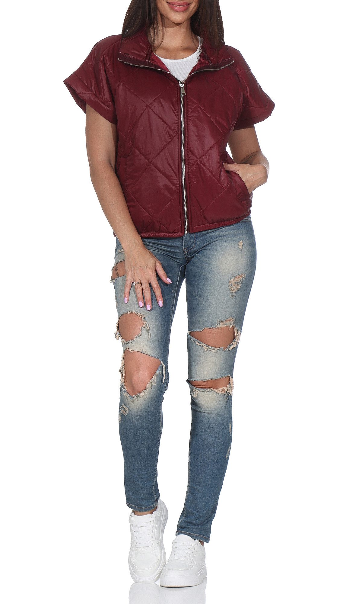 simaranda Steppweste Ärmellose Jacke kurz Outdoor Weste 5684 mit Stehkragen