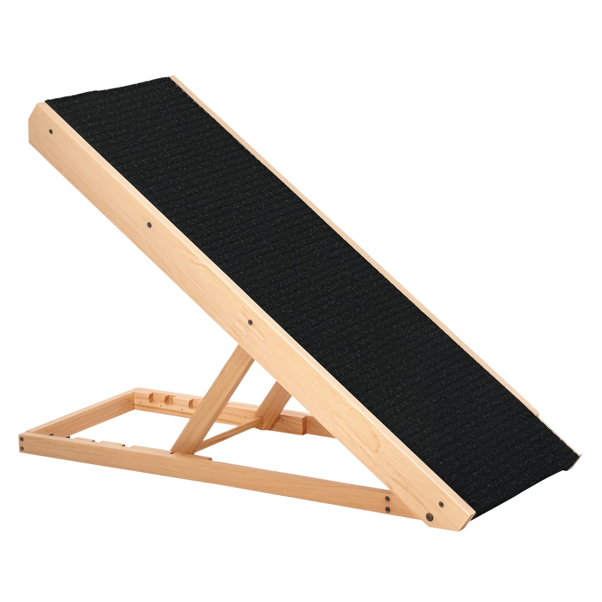 PawHut Hunderampe Haustierrampe mit rutschfestem Teppich (Hundeeinstiegshilfe, 1-St., Hundeleiter), Schwarz+Naturholz 90 x 40 x 61 cm