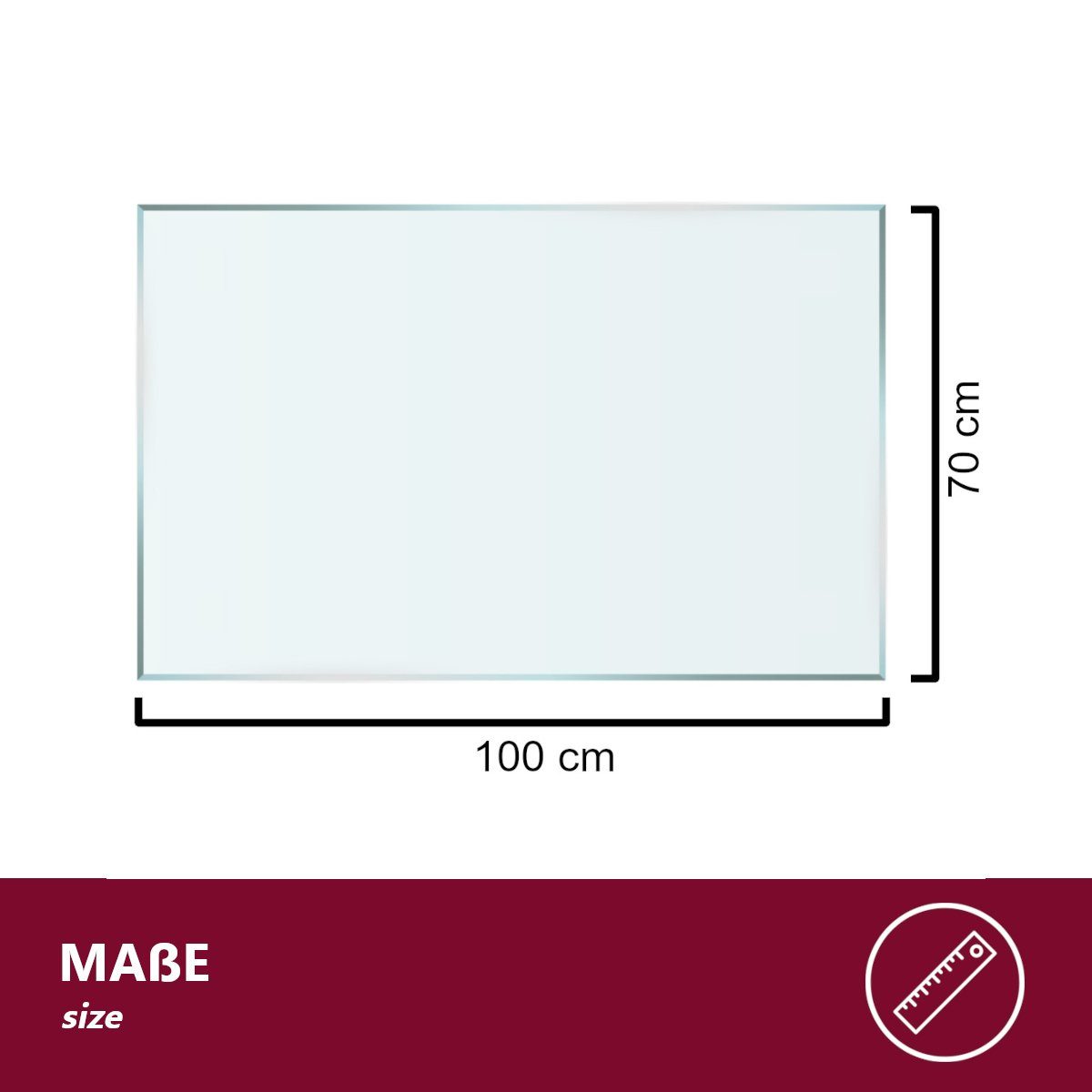 HOOZ Tischplatte Klarglas, Glasplatte mit - cm 100x70x0,6 Facettenschliff rechteckig