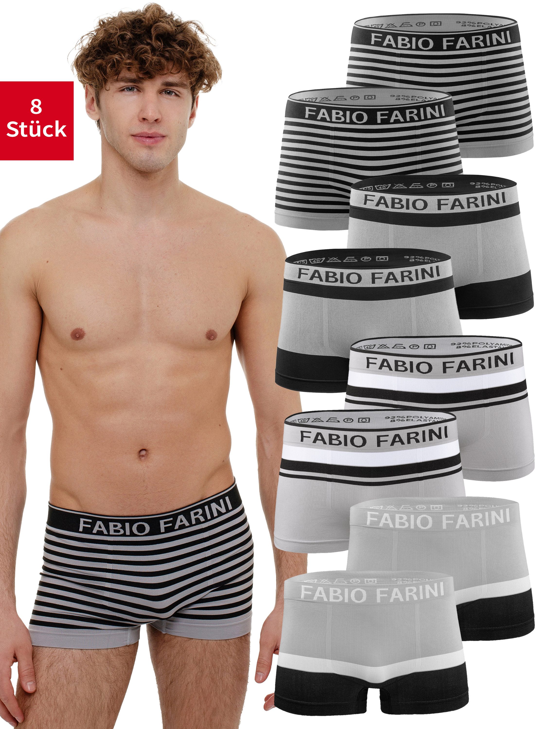 Fabio Farini Boxershorts Herren Unterhosen - Männer Retroshorts aus weicher Microfaser (8-St) im sportlichen Look mit Logoschriftzug