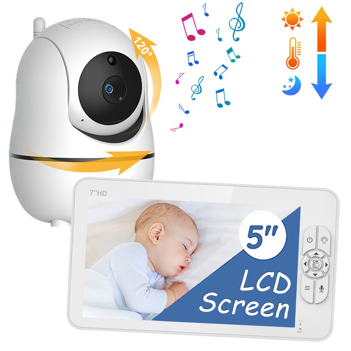 Babyphone Video-Babyphone Babyphone mit Kamera 7-Zoll-Display mit Nachtlicht