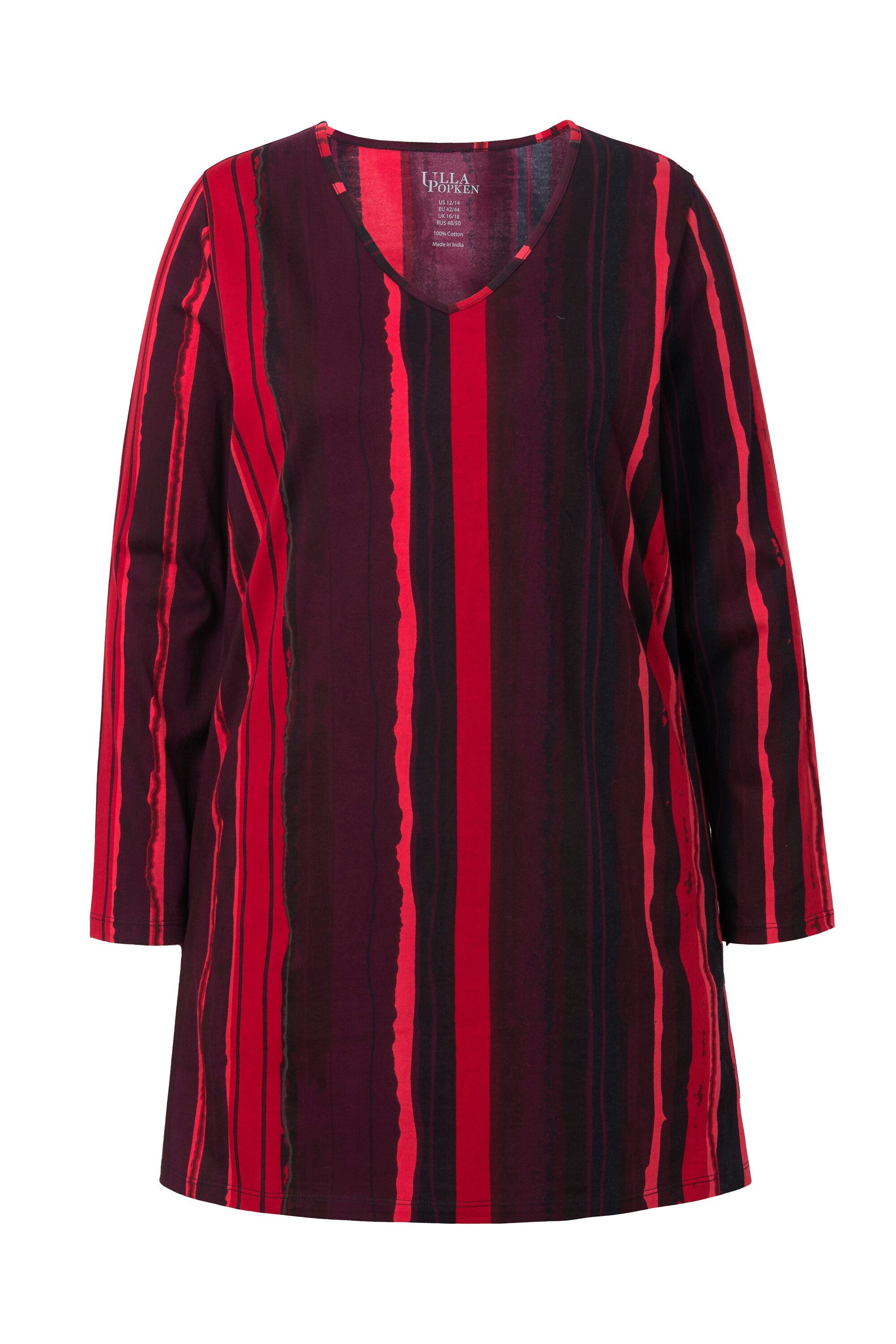 Ulla Popken Longshirt Longshirt Batikdruck A-Linie V-Ausschnitt Langarm günstig online kaufen