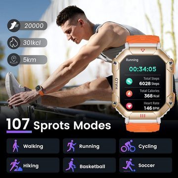 Motsfit Herren Telefonfunktion Fitness Watch Wasserdicht Schrittzähler Smartwatch (2.2 Zoll, Andriod iOS), mit WhatApp Funktion Herzfrequenz armbanduhr mit Blutdruckmessung