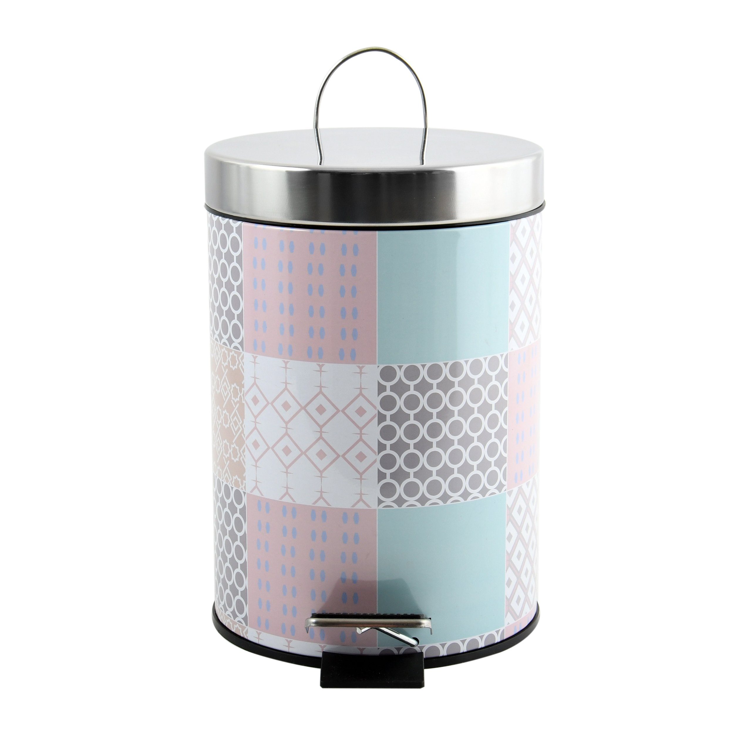 MSV Kosmetikeimer Motiv, Pedal-Treteimer, rostfreier Edelstahl, herausnehmbarer Inneneimer, exklusives Design "Céramique rosa", 3L