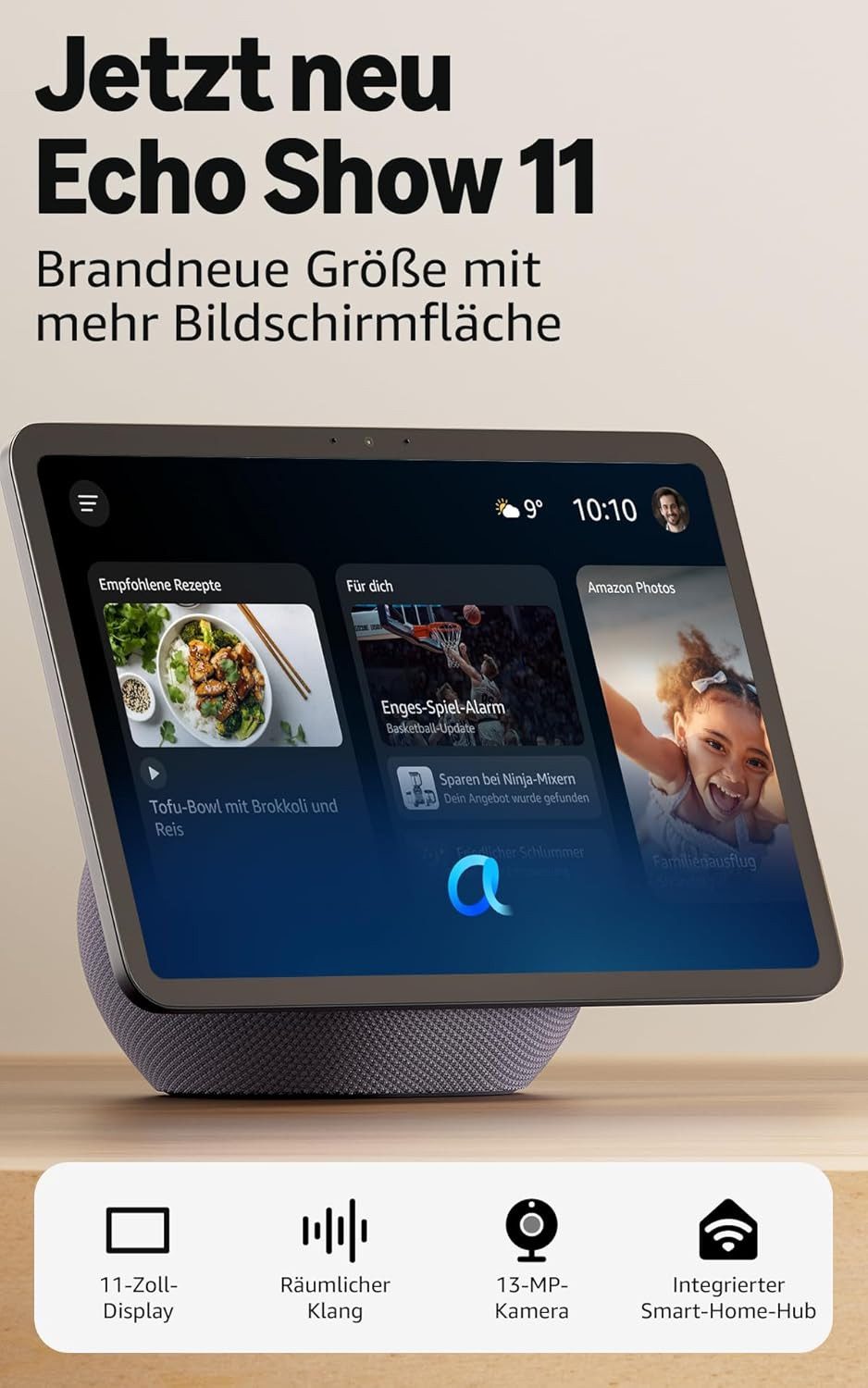 Amazon Echo Show 11 (neueste Generation) Alexa Lautsprecher (WLAN, Bluetooth, 30 W, 11-Zoll-Display in Full-HD-Auflösung, 3D-Audio)