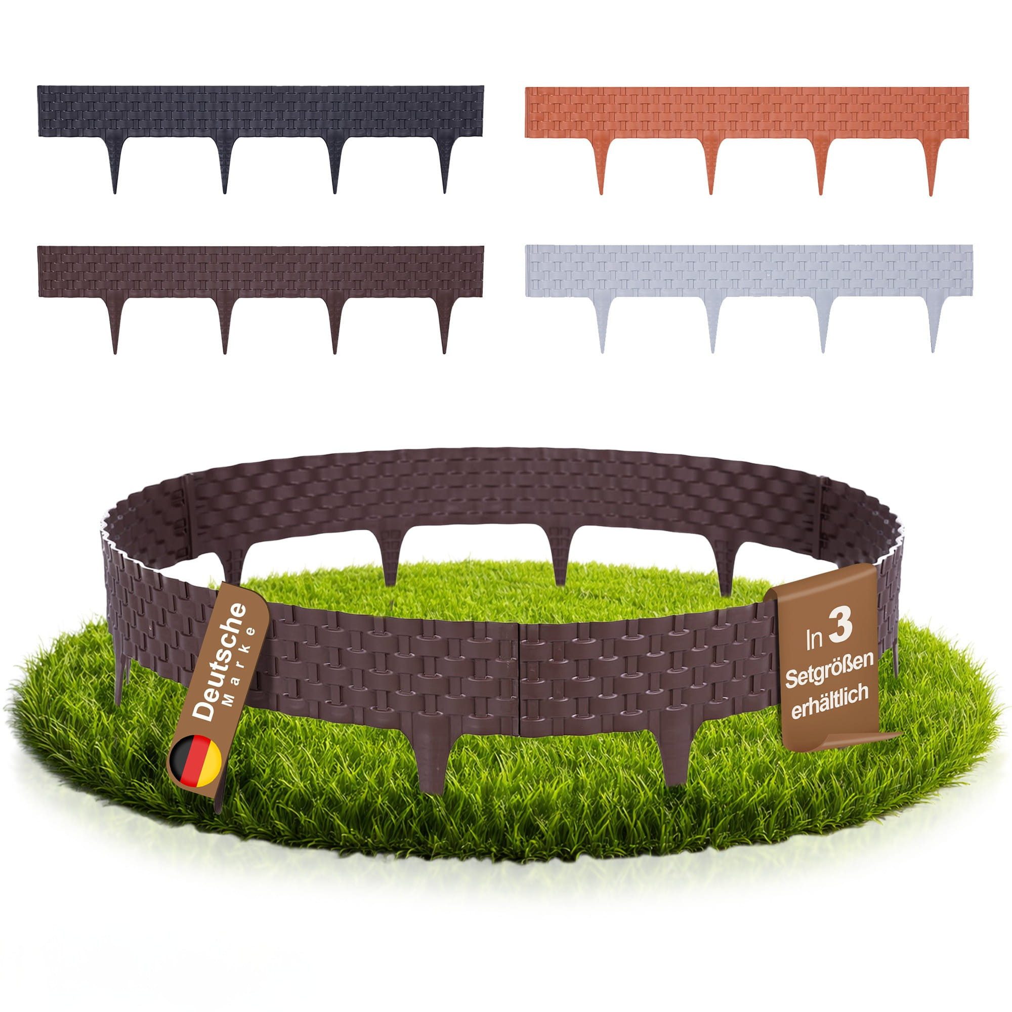 BooGardi Beetumrandung Rasenkante Rattanoptik, LxH: 400x9,5 cm, 5 Stück Braun, Beeteinfassung flexibel Mähkante Gartenzaun