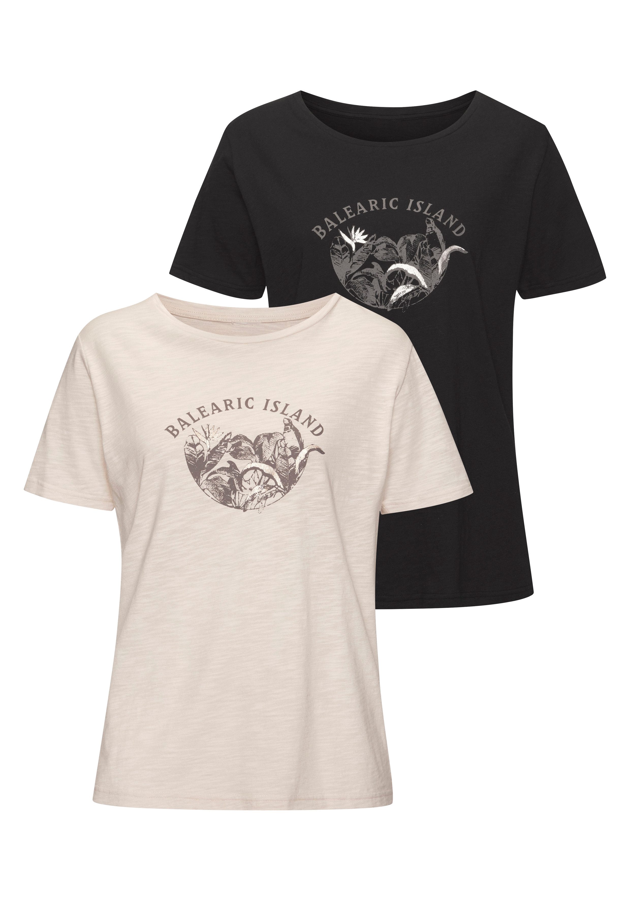 Vivance T-Shirt mit schimmerndem Frontprint (2er-Pack) günstig online kaufen