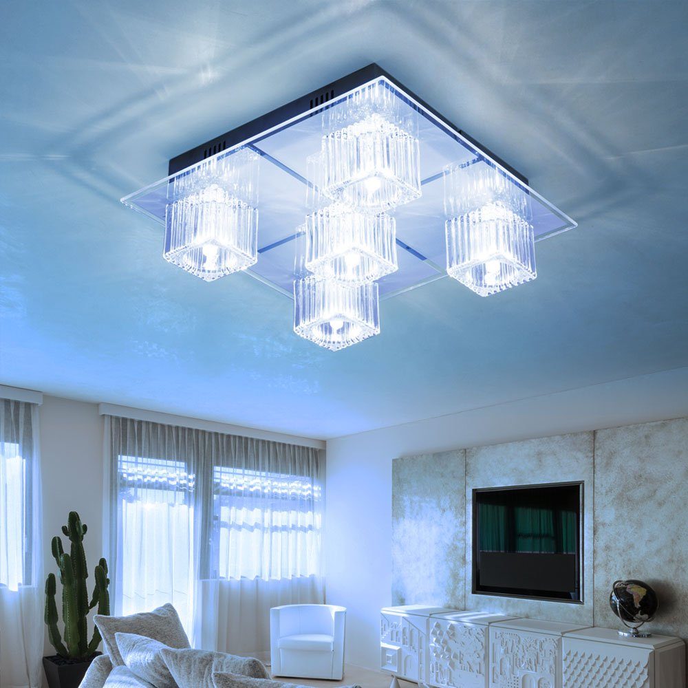 Globo LED Deckenleuchte, LED-Leuchtmittel fest Dekorsteine Deckenleuchte Wohnzimmer Globo Glas verbaut, Farbwechsel, Metall Deckenlampe