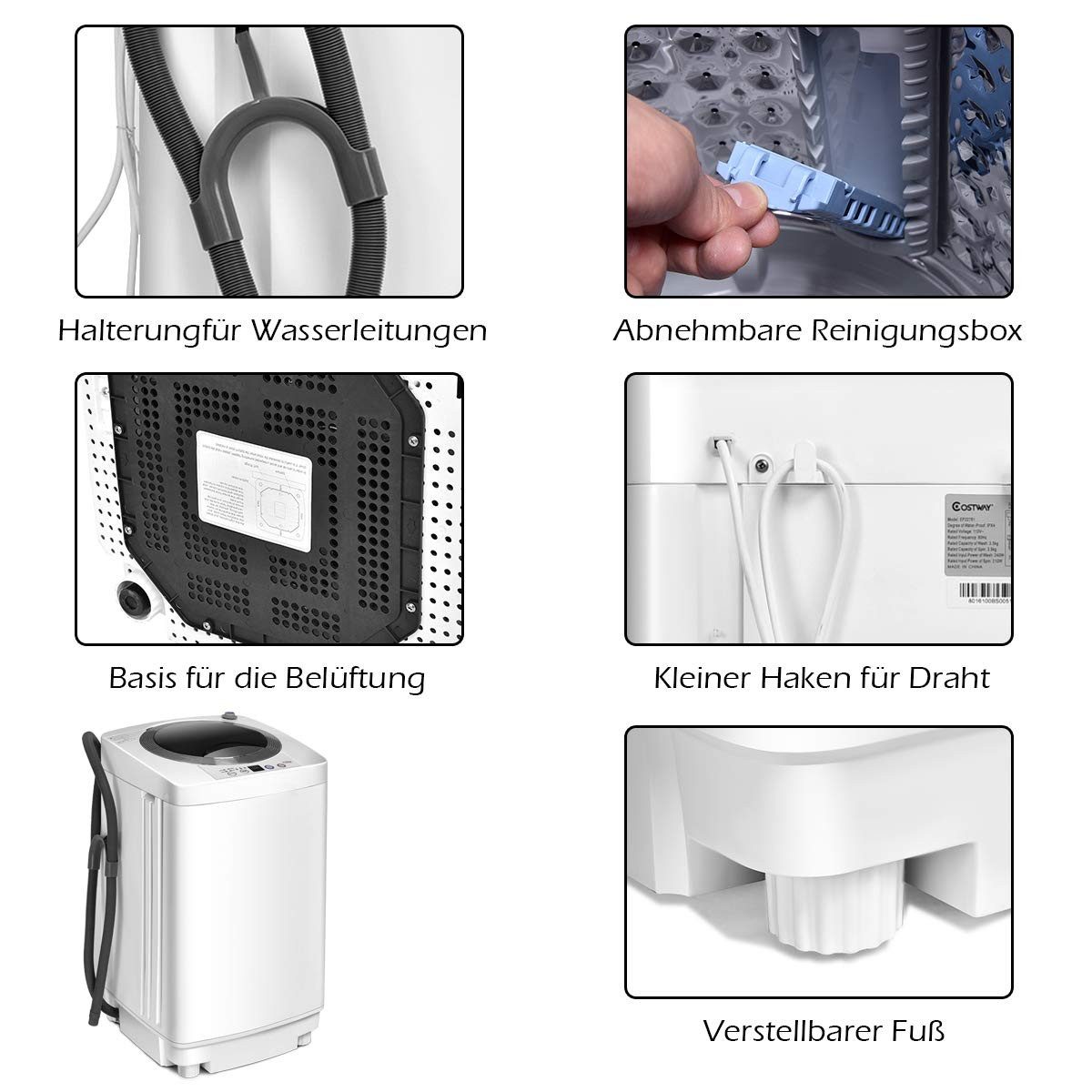 COSTWAY Waschmaschine Toplader XQB35-1508, 3.5 kg, 730 U/min, 240W, Trockner – Bild 3 von 5
