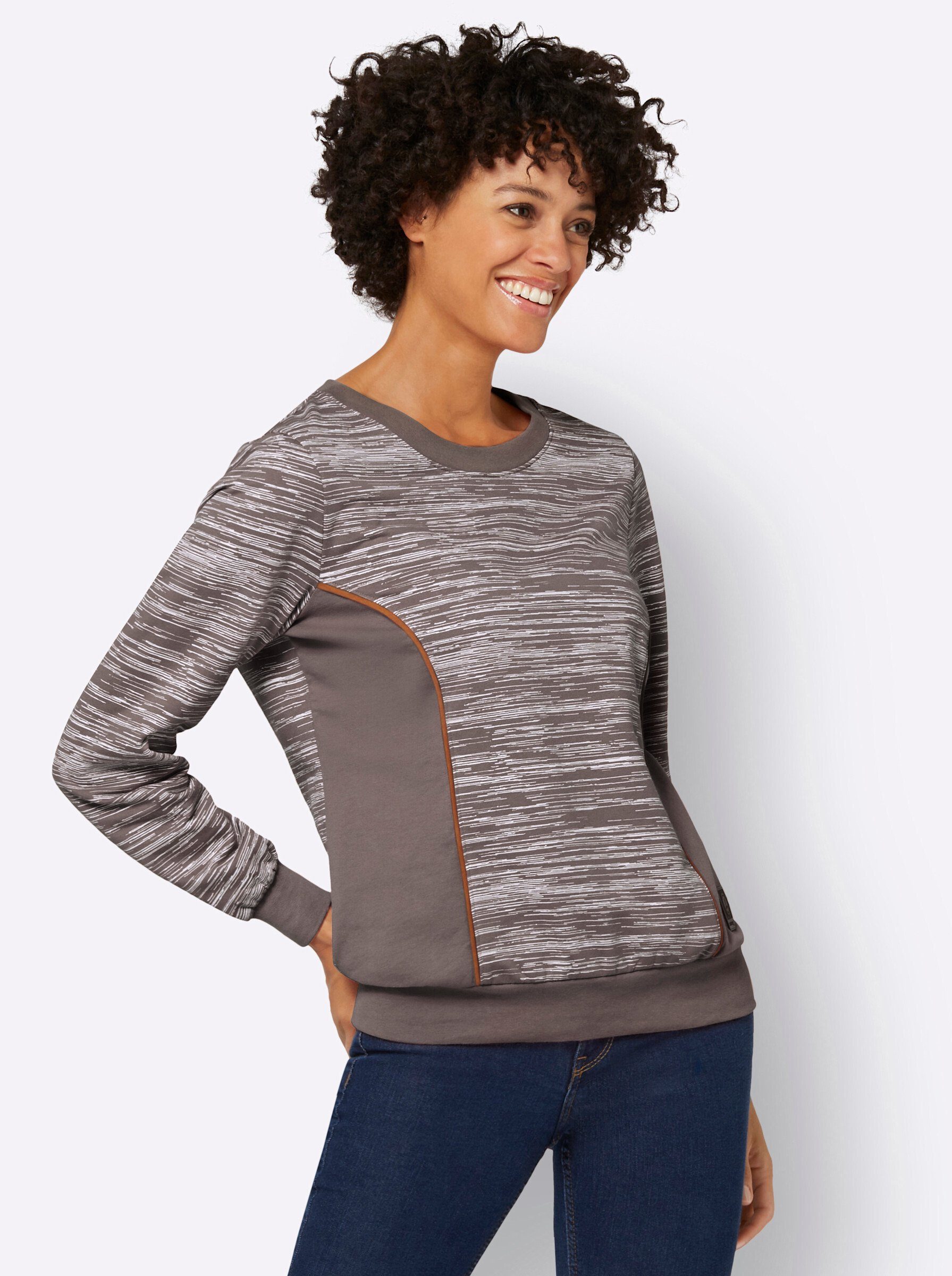 WITT WEIDEN Sweater dunkeltaupe-ecru-bedruckt