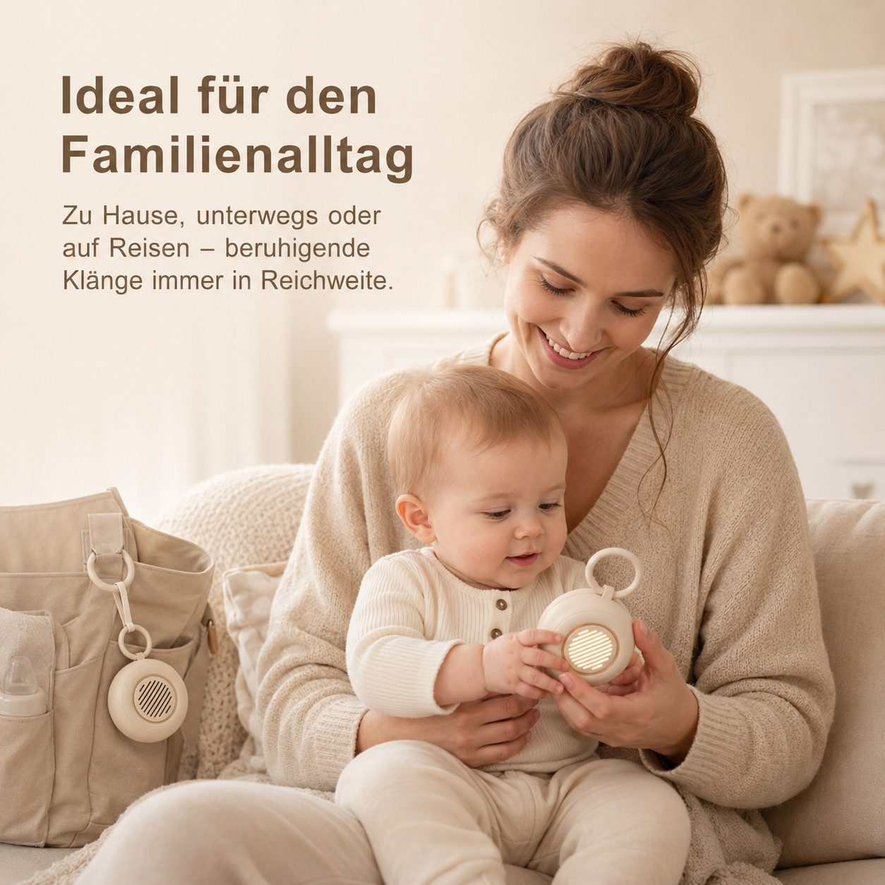 Tekoo Einschlafhilfe Baby mit Geräuschsensor, Weißes Rauschen & Nachtlicht Kopfhörer (Mit Geräuschsensor, 15 Klängen, Nachtlicht & Haltering)