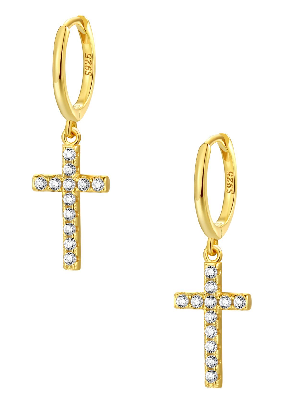 Hey Happiness Paar Creolen Ohrringe Damen Kreuz Anhänger, 18K Roségold vergoldet, Creolen Kreuz Silber 925 Zirkonia hängend, Geschenk Idee