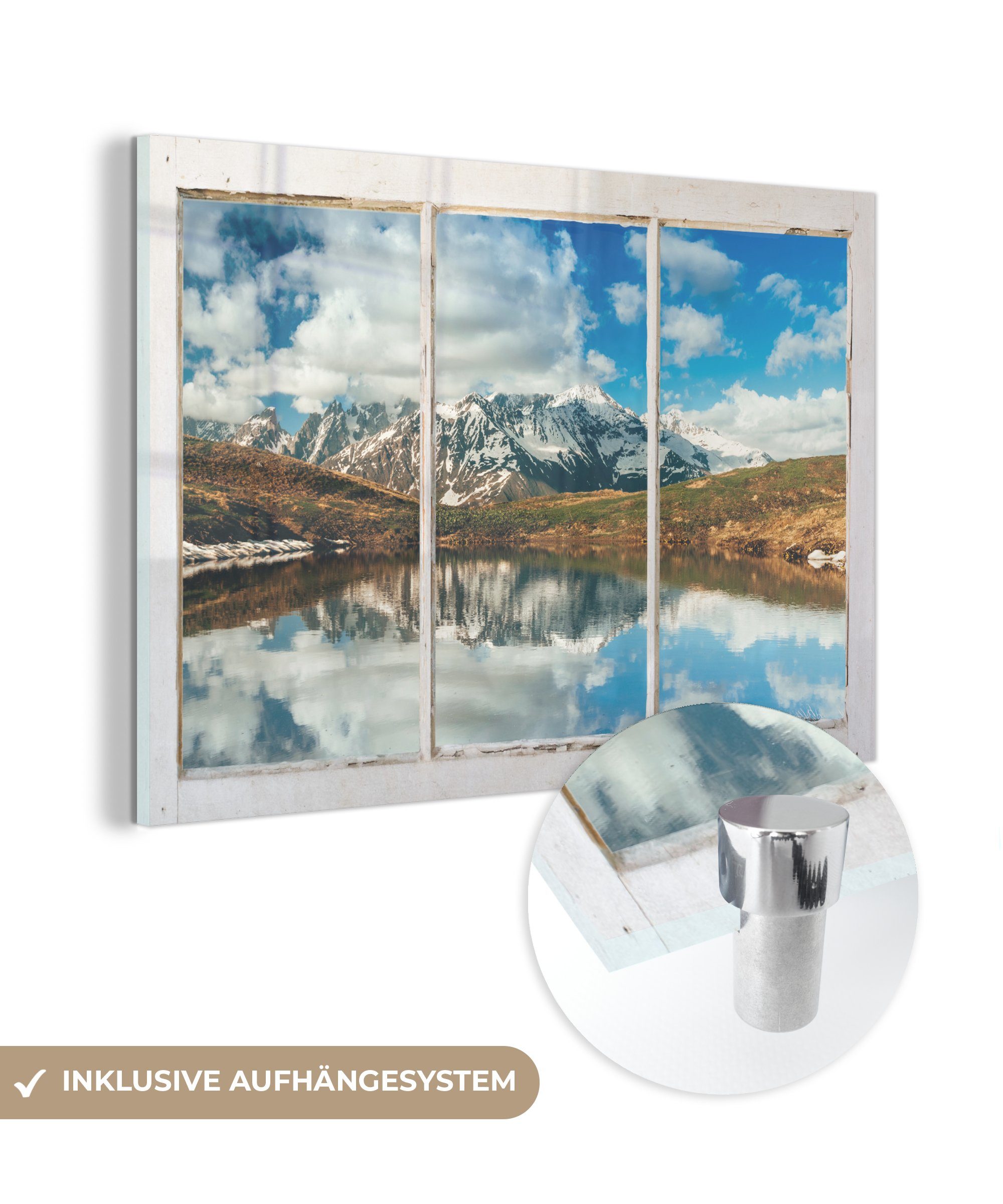 MuchoWow Wasser, Glas Acrylglasbild Berge (1 - - Foto Glasbilder - - - Glas Aussicht auf Bilder auf Wandbild St), Wanddekoration