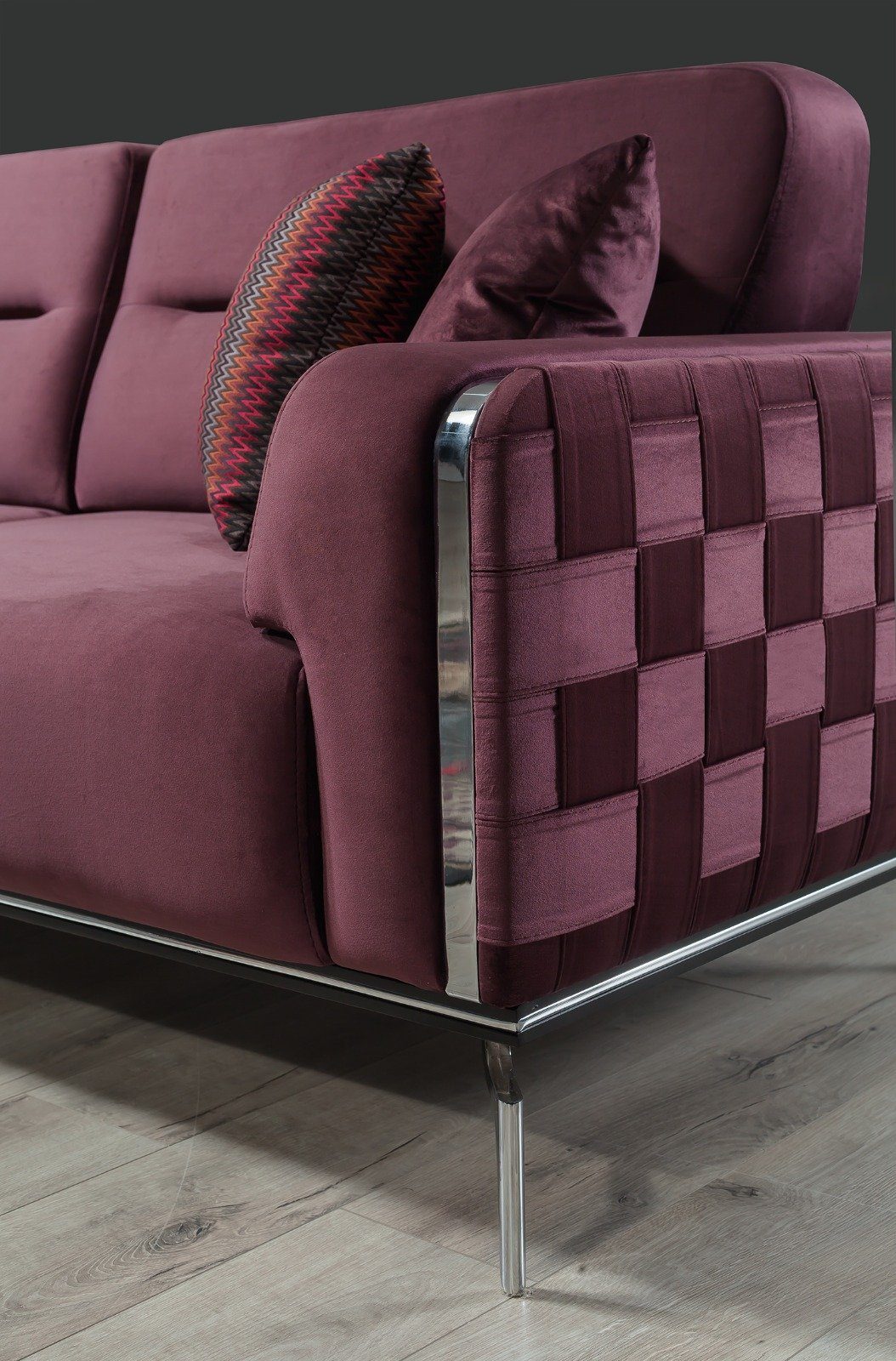 Villa Violett Metallfüße Mikrofaserstoff, Sofa Möbel in Quality pflegeleichter Check, 1 Stk. Made Turkey, 2-Sitzer,