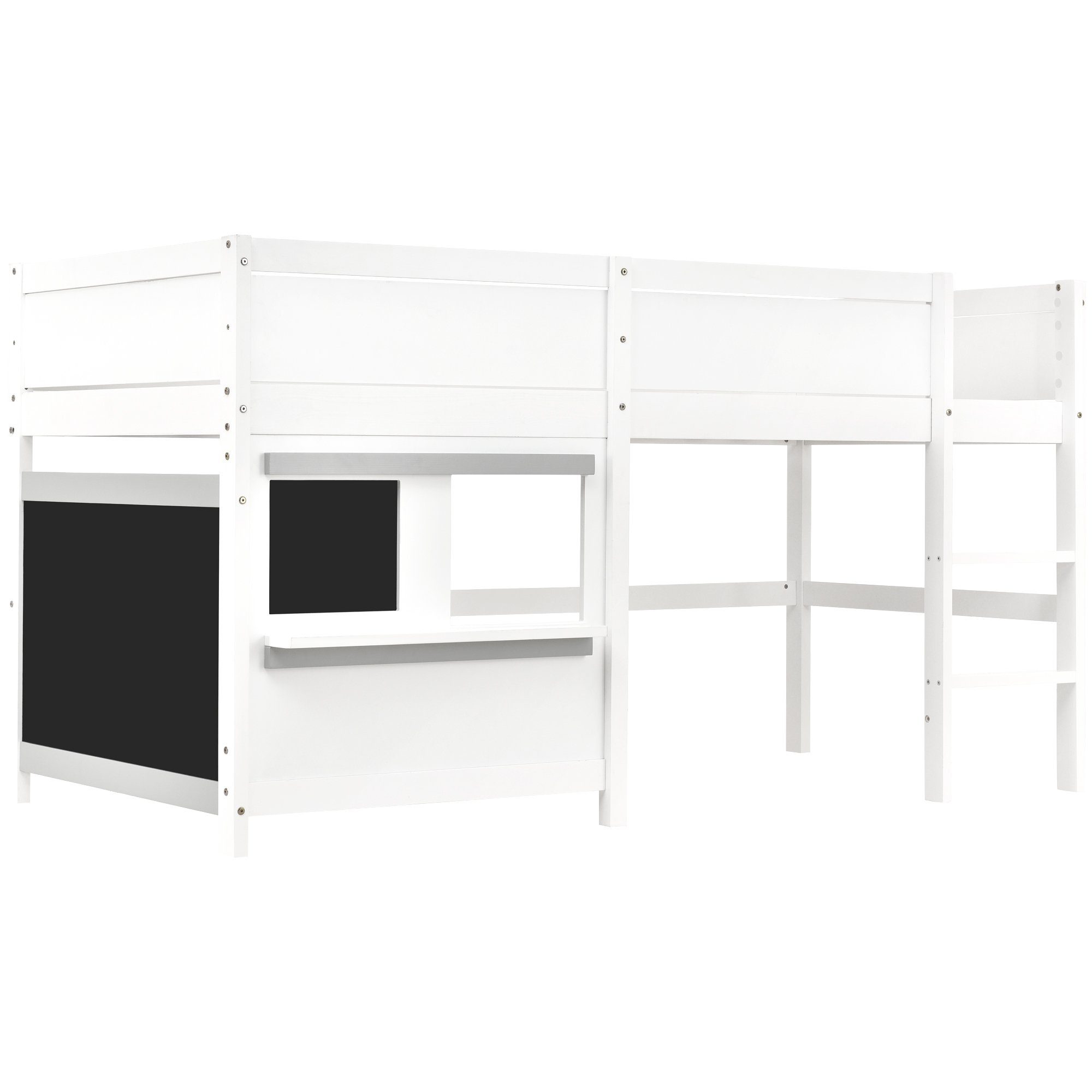 Hochbett (Kinderbett) Spielbett Etagenbett mit zwei Tafeln und Lattenrost, 90x200cm, Kiefer