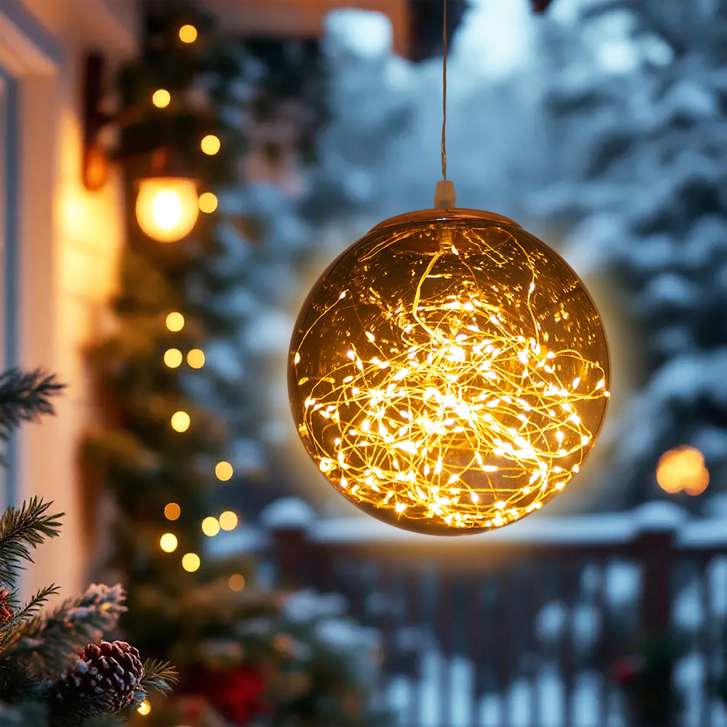 Spetebo LED-Dekofigur Weihnachtskugel in bronze zum Hängen für Außen mit 80 günstig online kaufen
