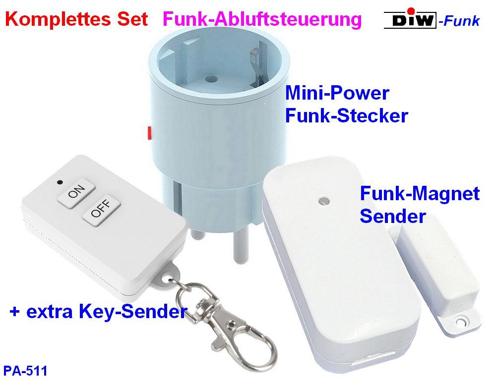 DIW-Funk Funk-Empfangsmodul PA-511 DIW-Funk Abluftsteuerung mit Key-Sender, für Dunstabzugshaube, Innenbereich, Küche, Intertechno, DIW-Funk-Verschlüsselung, Spar-Set, Komplett-Set, alle Sets sind sofort einsatzbereit - nur anlernen