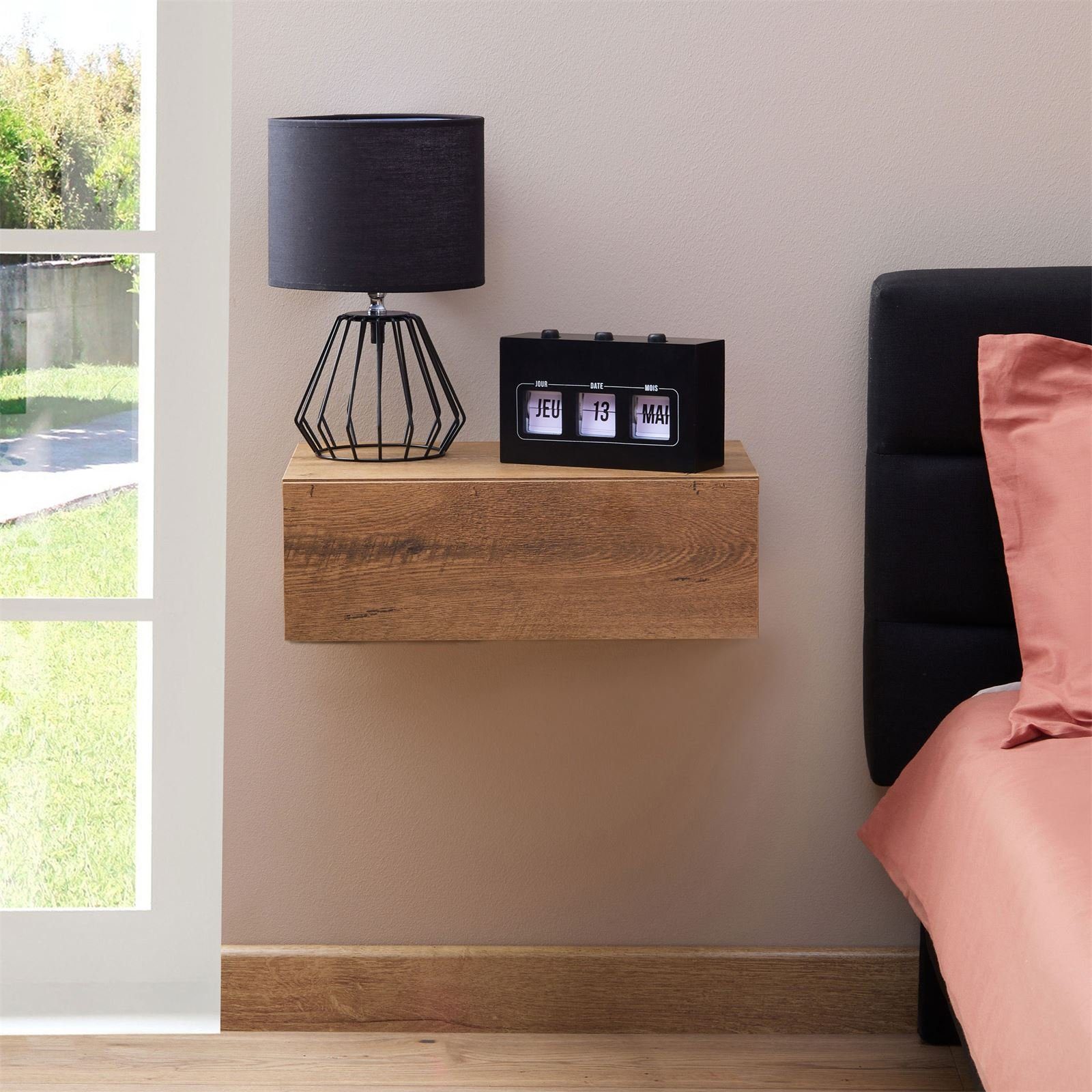 CARO-Möbel Nachtkommode ANNE, Hängender Nachttisch mit Schublade, schwebendes Wandregal dunkelbraun