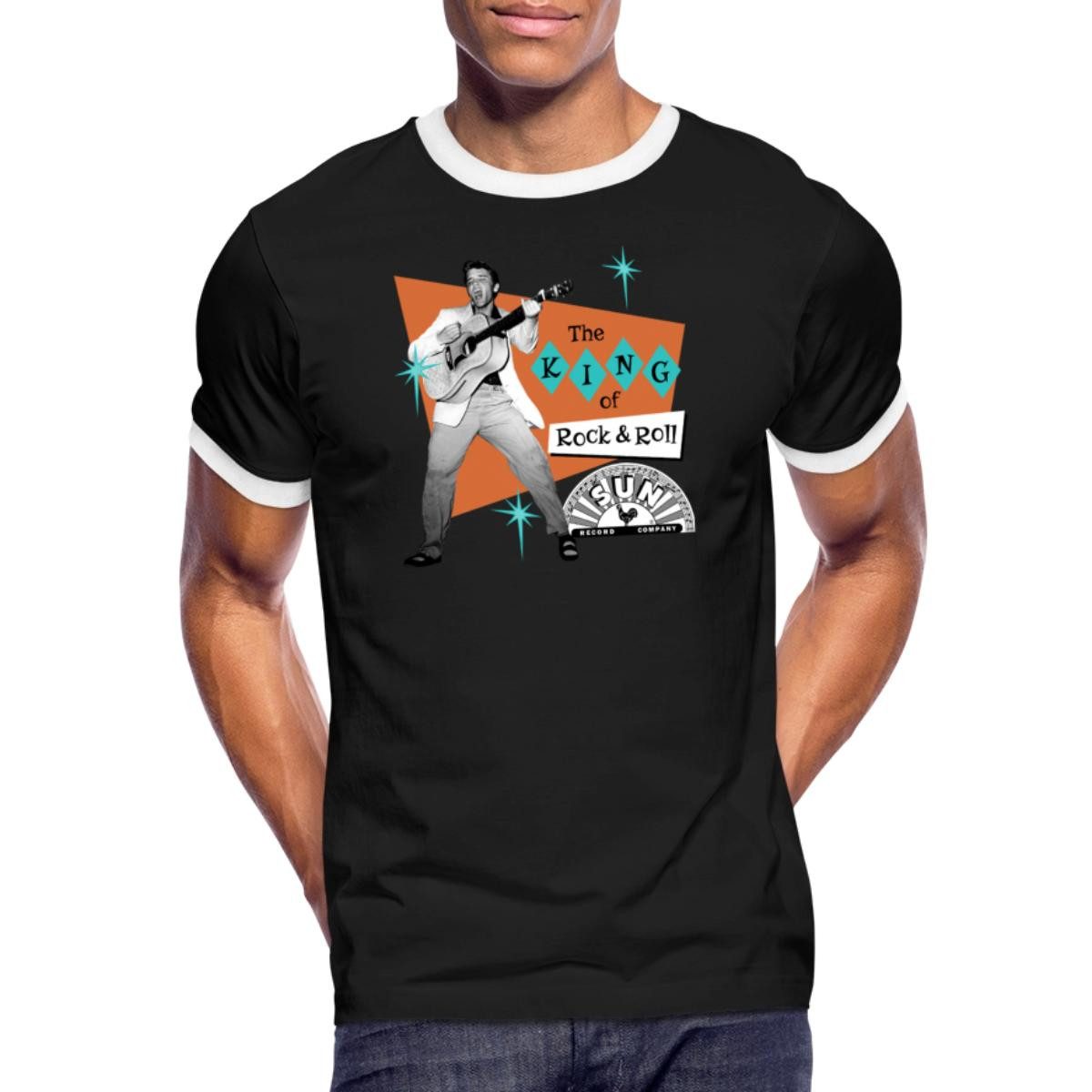Spreadshirt T-Shirt Elvis Presley The King Of Rock & Roll Männer Kontrast T-Shirt (1-tlg)