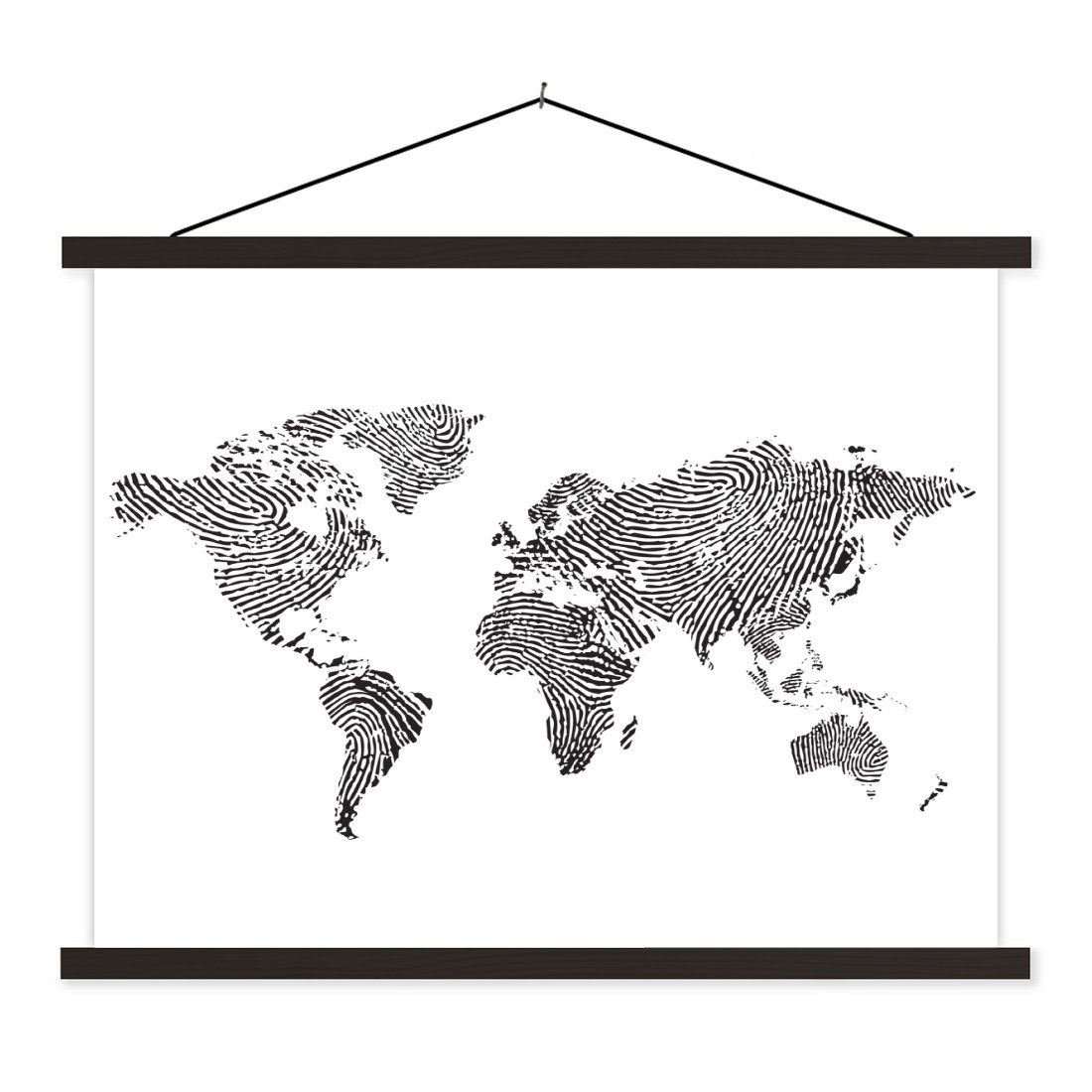 Poster Weltkarte - Fingerabdruck - Schwarz - Weiß