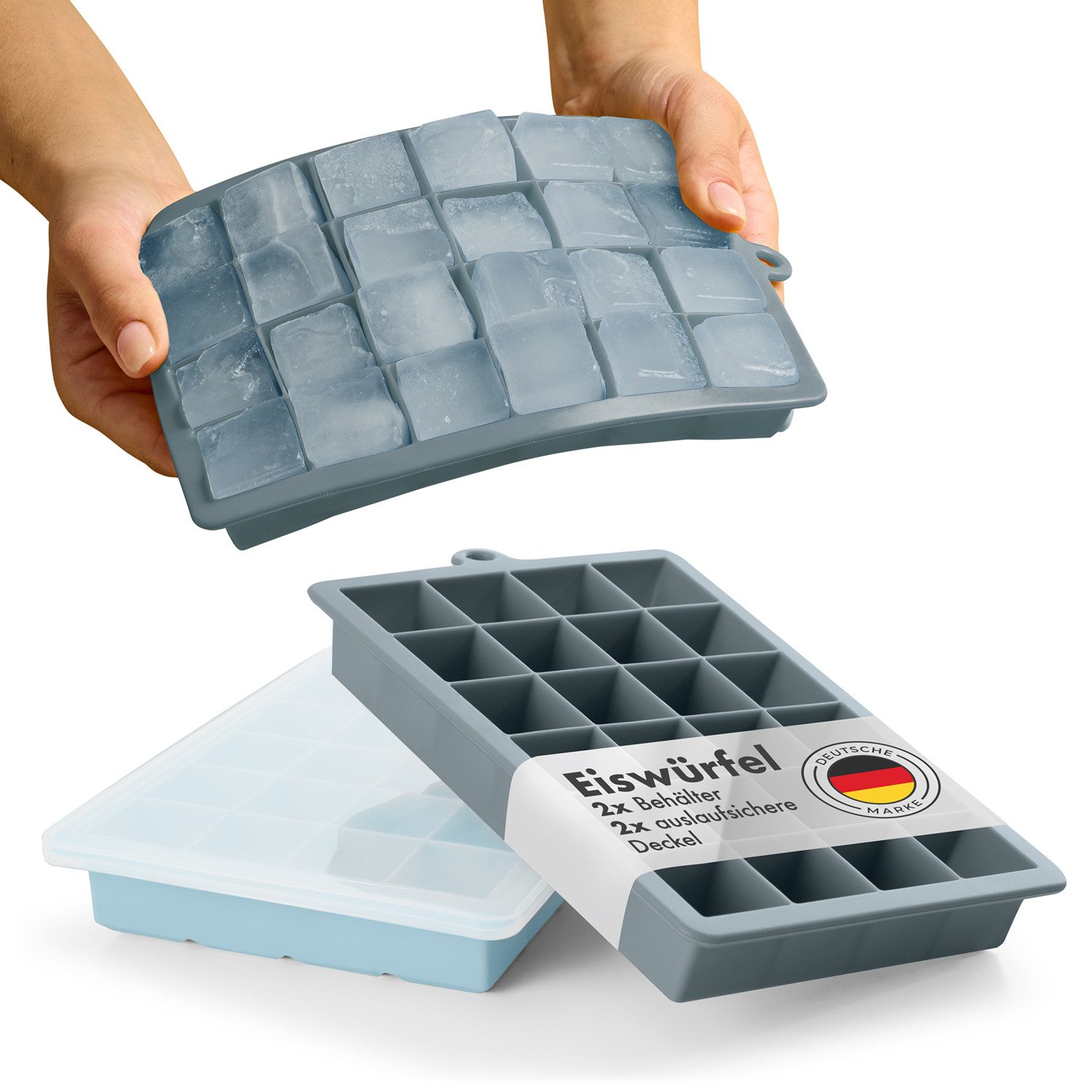 Blumtal Eiswürfelform Silikon Eiswürfelform mit Deckel - bpa frei & leichtes herauslösen, (2-tlg)