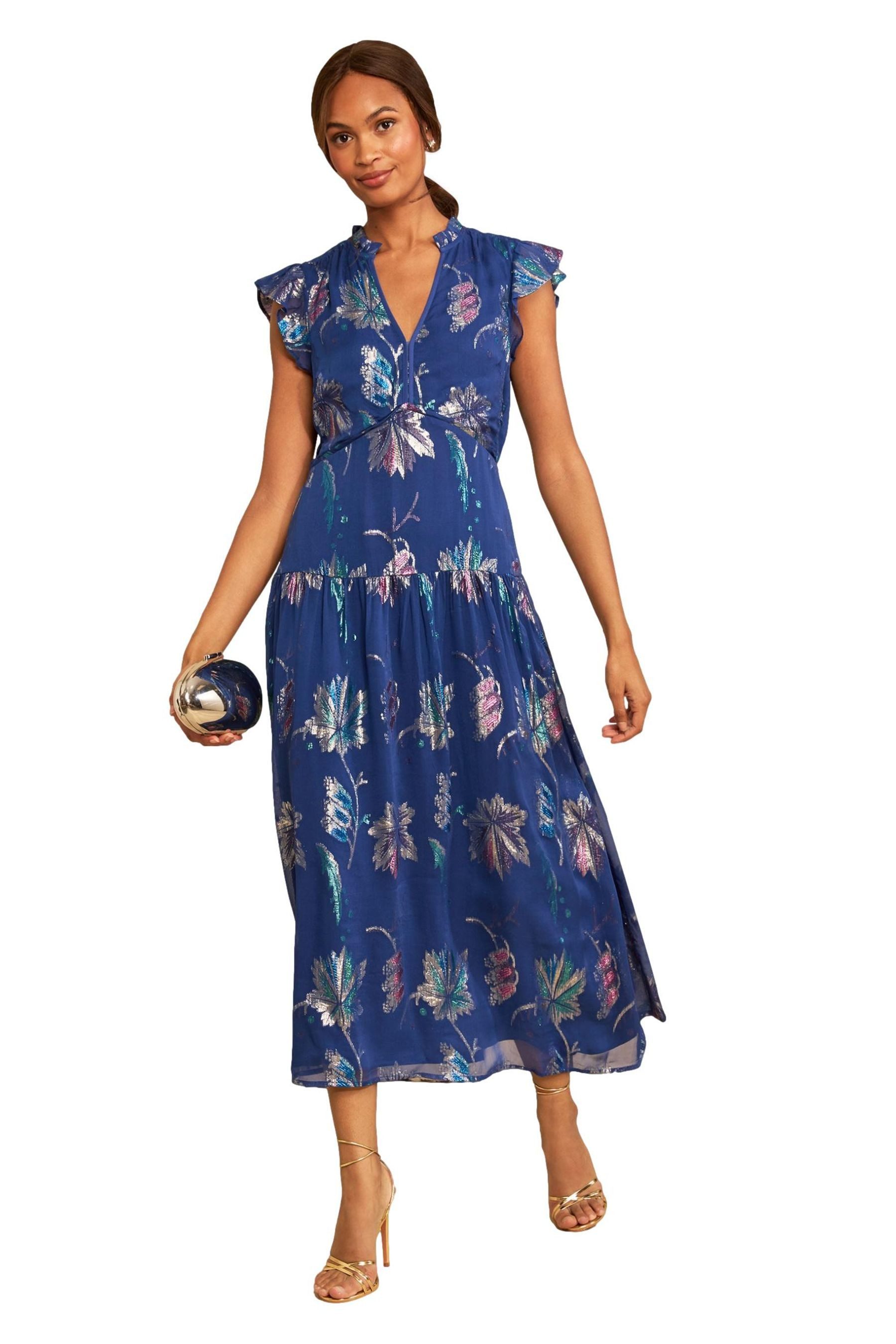 Love & Roses Midikleid Love & Roses Midi-Kleid mit Metallic-Optik (1-tlg)