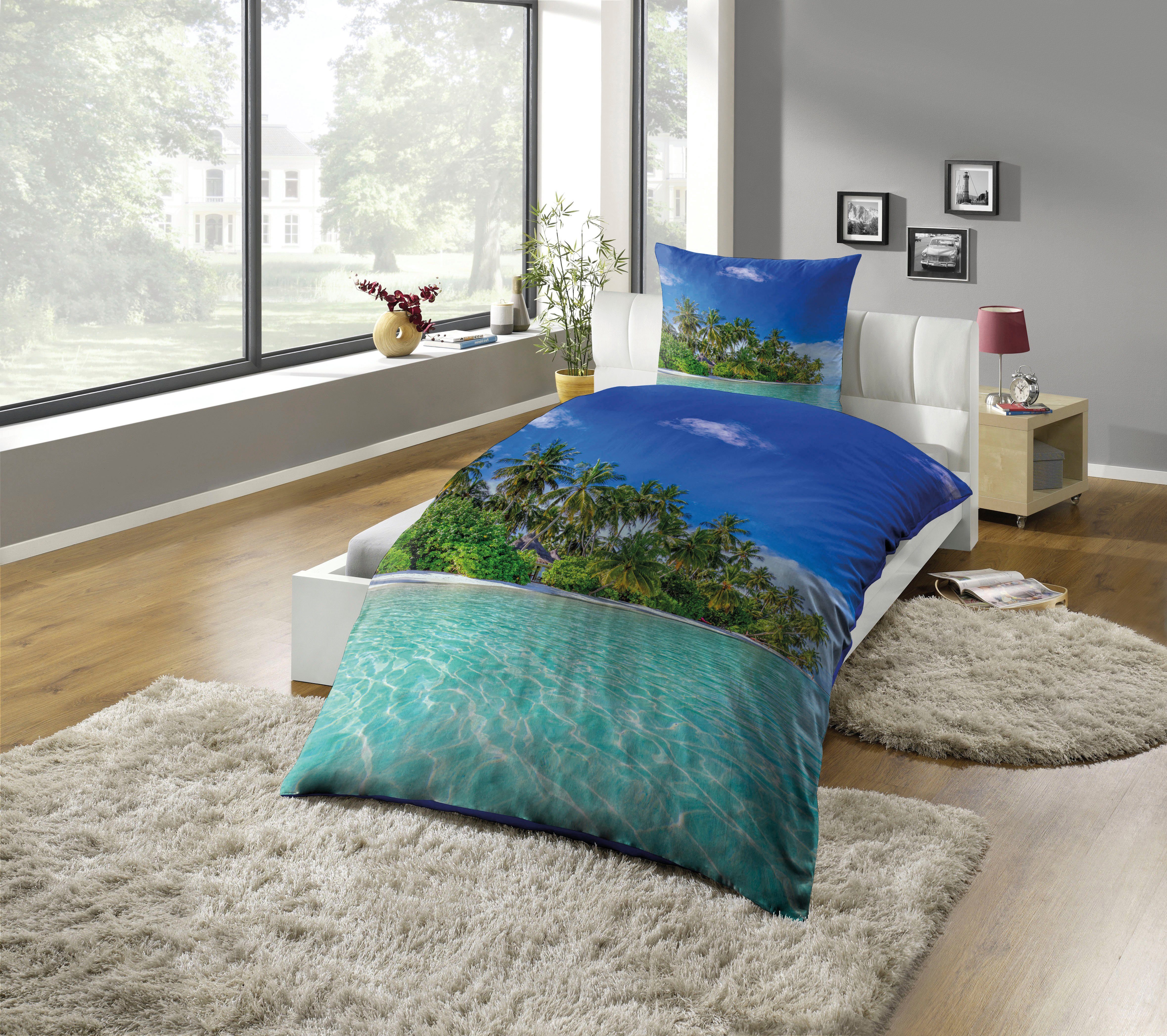 KiNZLER Bettwäsche Fotodruck-Bettwäsche "Insel", Microfaser, 2 günstig online kaufen
