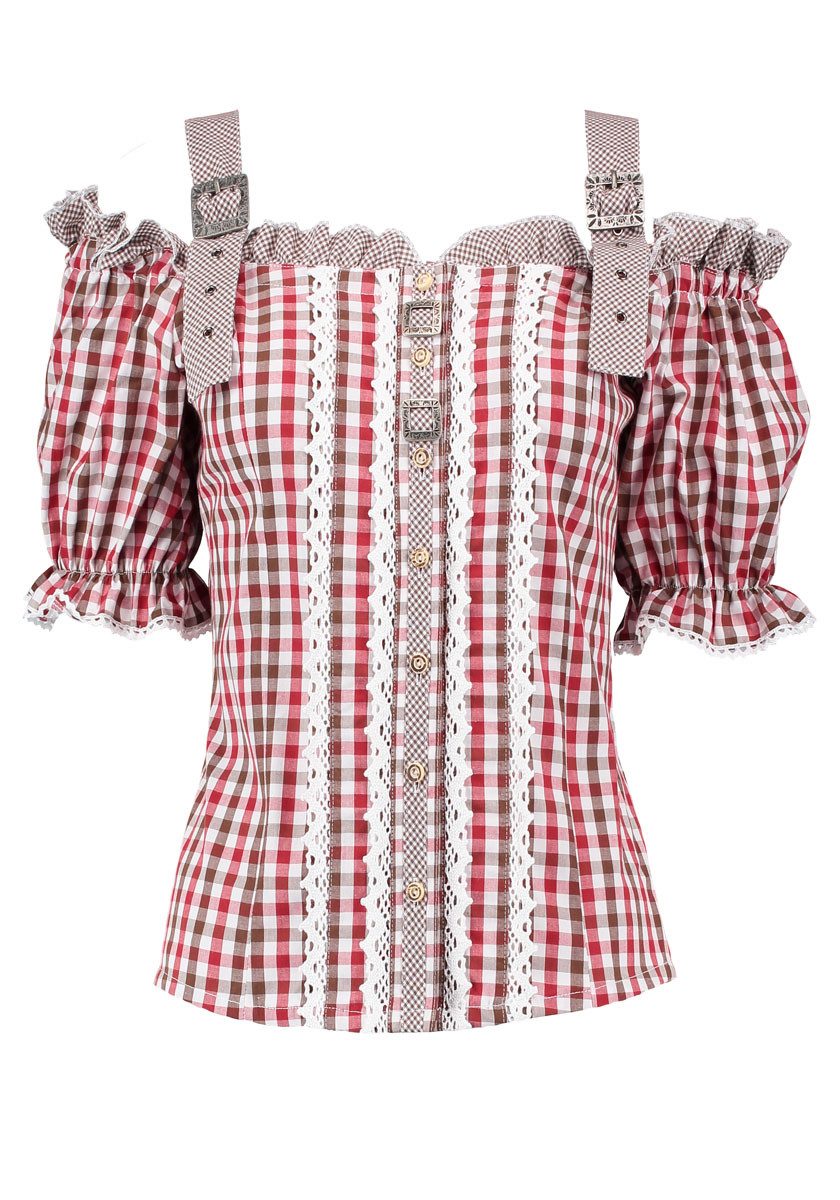 OS Trachten Trachtenbluse Qidari Tailliert, Träger und Puffärmel, Spitze günstig online kaufen