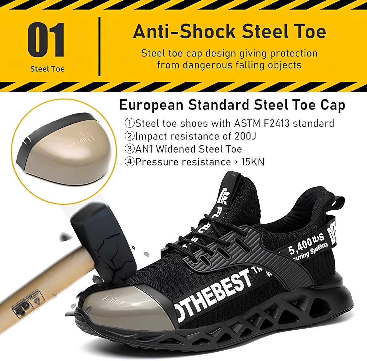 Athlix Sicherheitsschuhe mit Stahlkappe für Herren und Damen Sicherheitsschuh GB/T-3903 Verschleiß- & Rutschfestigkeitsstandard – Bild 2 von 5