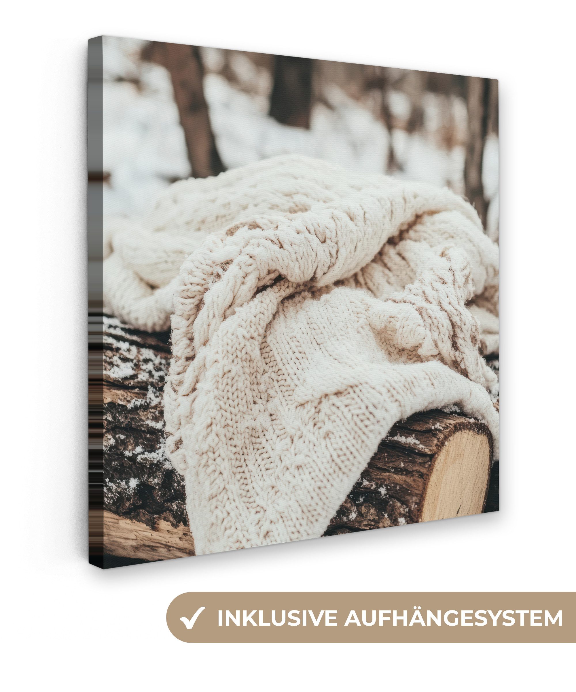 OneMillionCanvasses® Leinwandbild Decke - Weiß - Baumstumpf - Winter - Schnee, Fotodruck (1 St), Wandbild, Deko Schlafzimmer Wohnzimmer Flur 20x20 cm